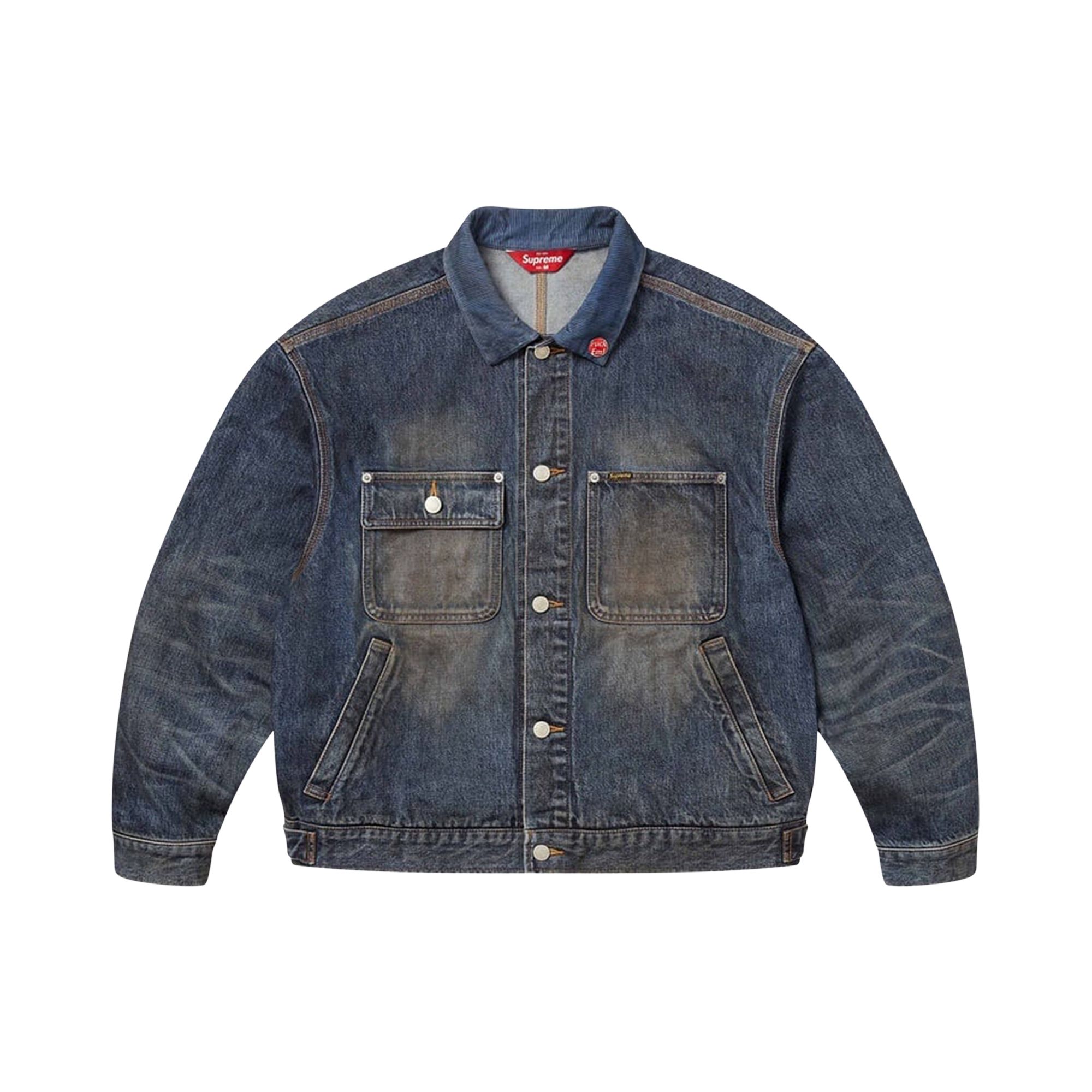 Pre-owned Supreme Distressed Selvedge Trucker Jacket 'washed Indigo' | Blue | Men's Size L