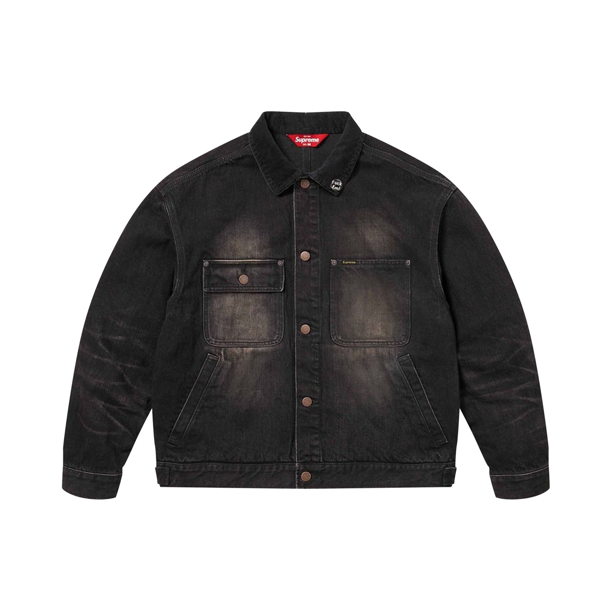 Pre-owned Supreme Distressed Selvedge Trucker Jacket 'washed Black' | Men's Size M