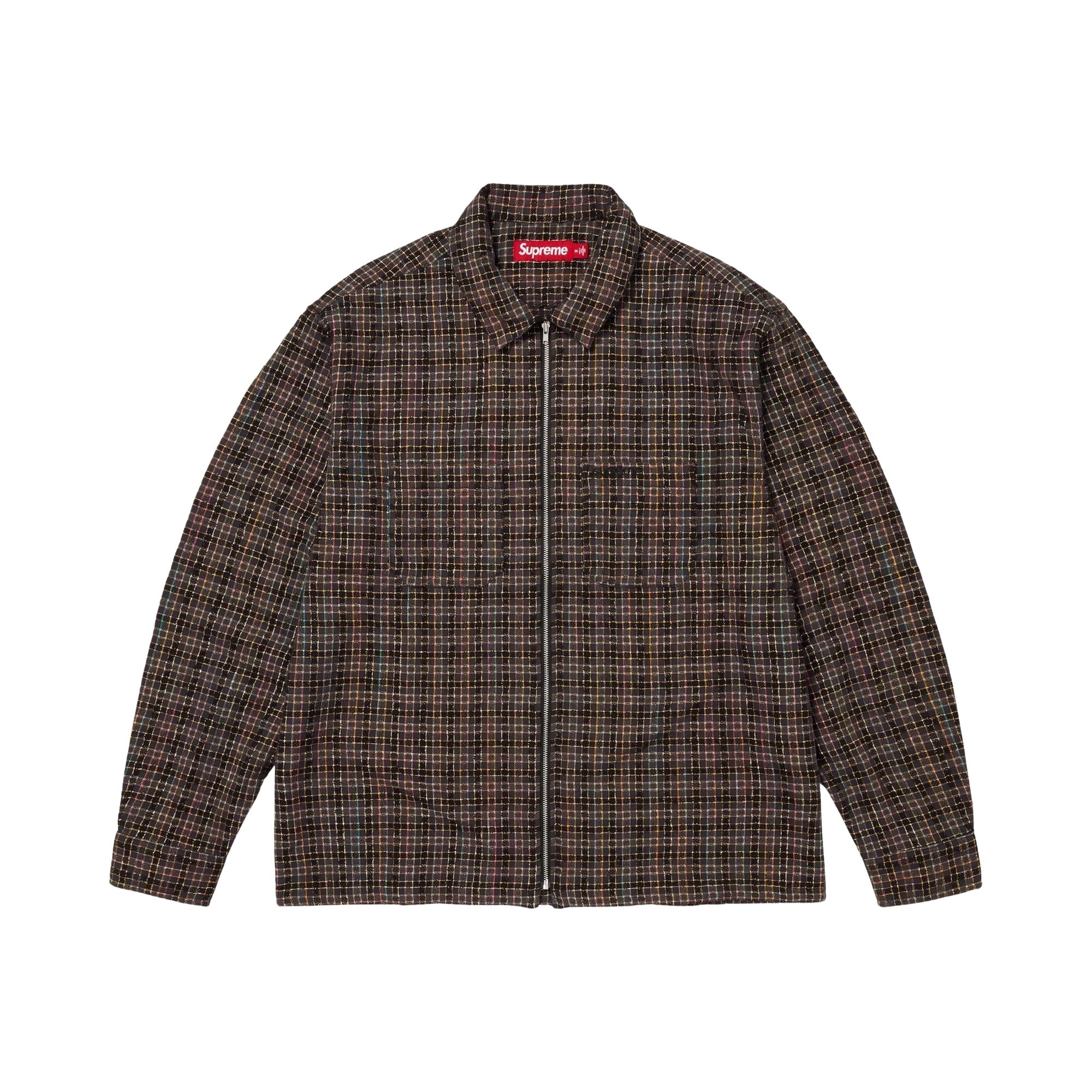 Pre-owned Supreme Metallic Plaid Zip Up Shirt 'washed Black' | Men's Size M