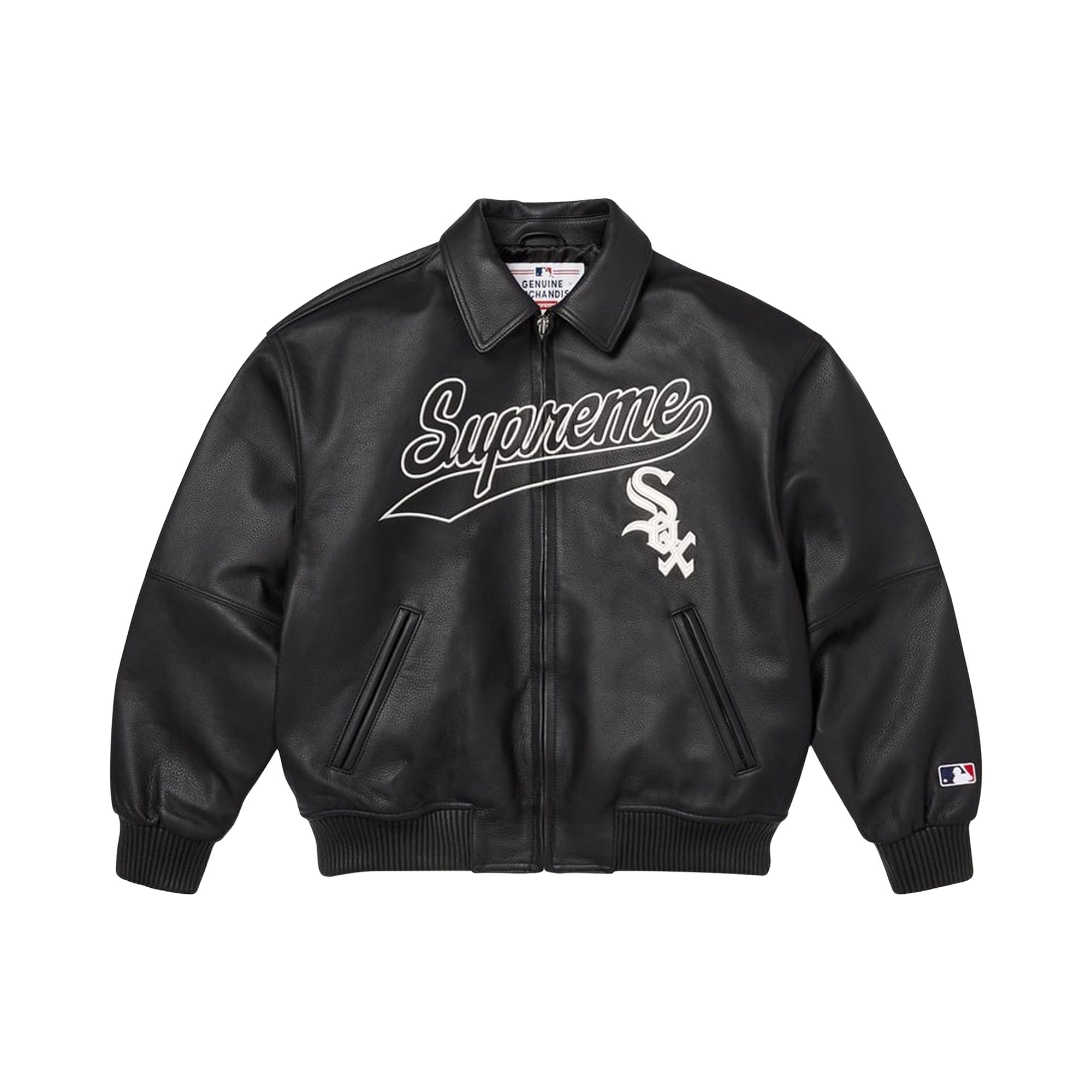 Pre-owned Supreme X Chicago White Sox Leather Varsity Jacket 'black' | Men's Size Xl