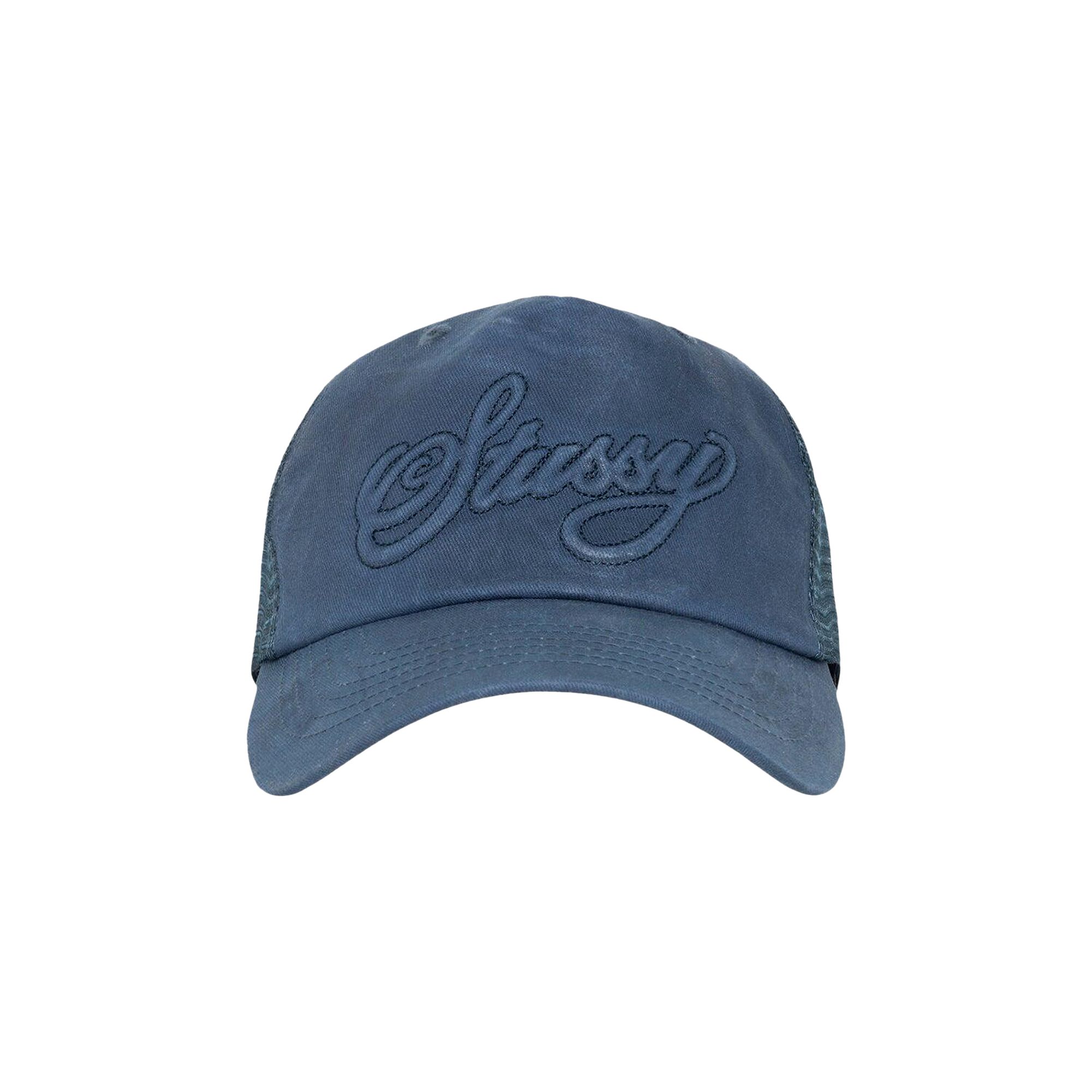 Pre-owned Stussy Cursive Stitch Trucker Hat 'navy' | Blue | Men's Size Onesize