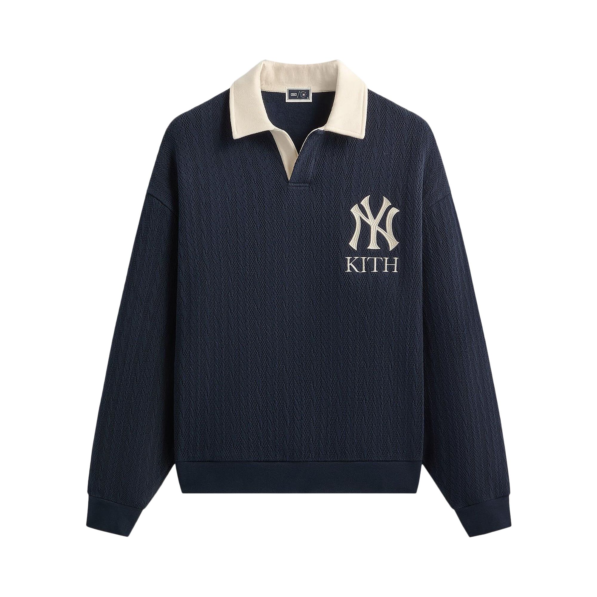 Pre-owned Kith For The New York Yankees Cable Fleece Nelson Sweatshirt 'nocturnal' | Black | Men's Size Xl
