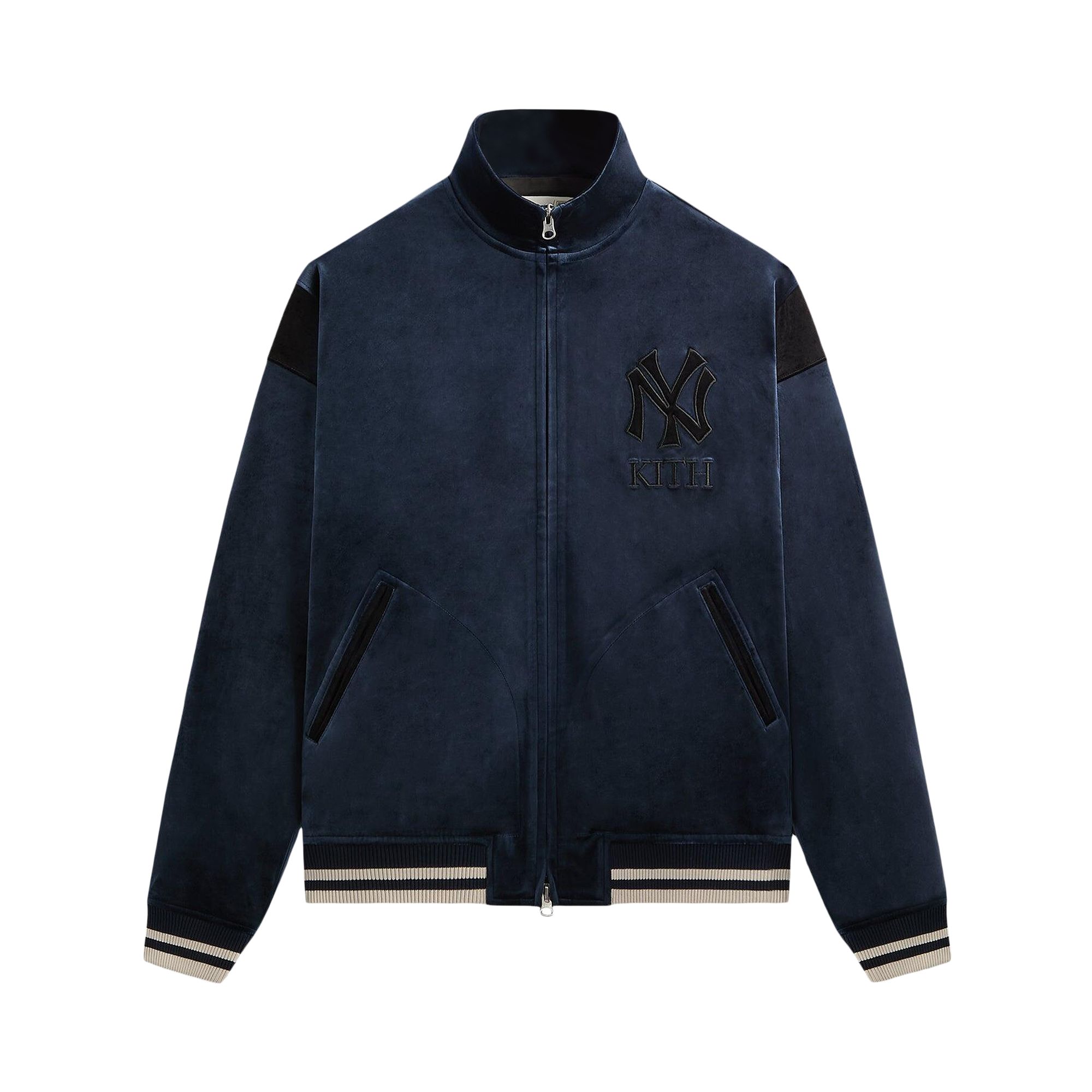 Pre-owned Kith For The New York Yankees Luxe Velour Track Jacket 'nocturnal' | Black | Men's Size Xl