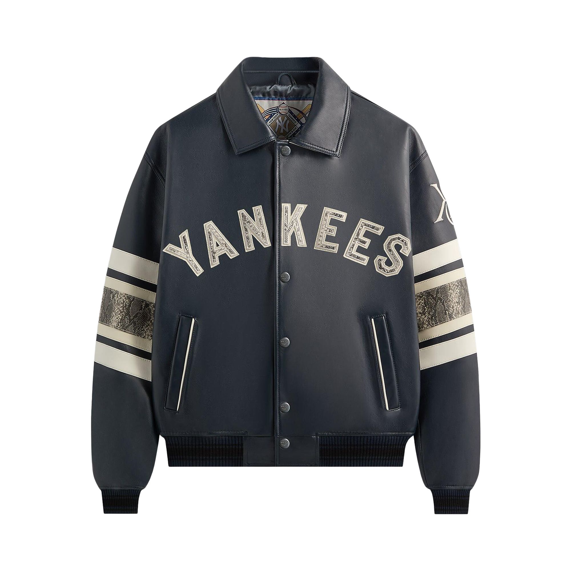 Pre-owned Kith X Avirex For The New York Yankees Leather Jacket 'nocturnal / Snake' | Green | Men's Size Xs