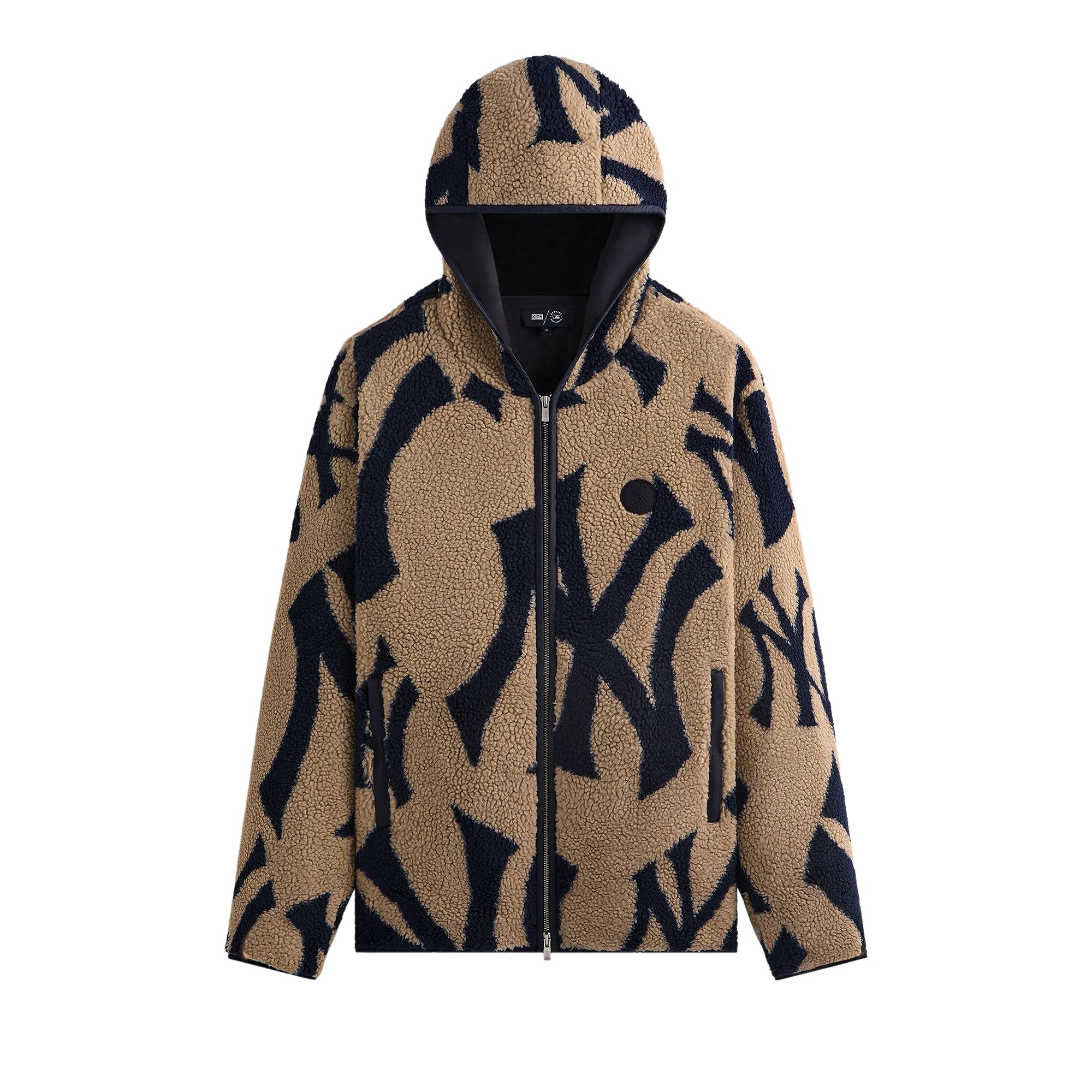 Pre-owned Kith For The New York Yankees Hooded Pinehurst Sherpa Jacket 'canvas' | Black | Men's Size M
