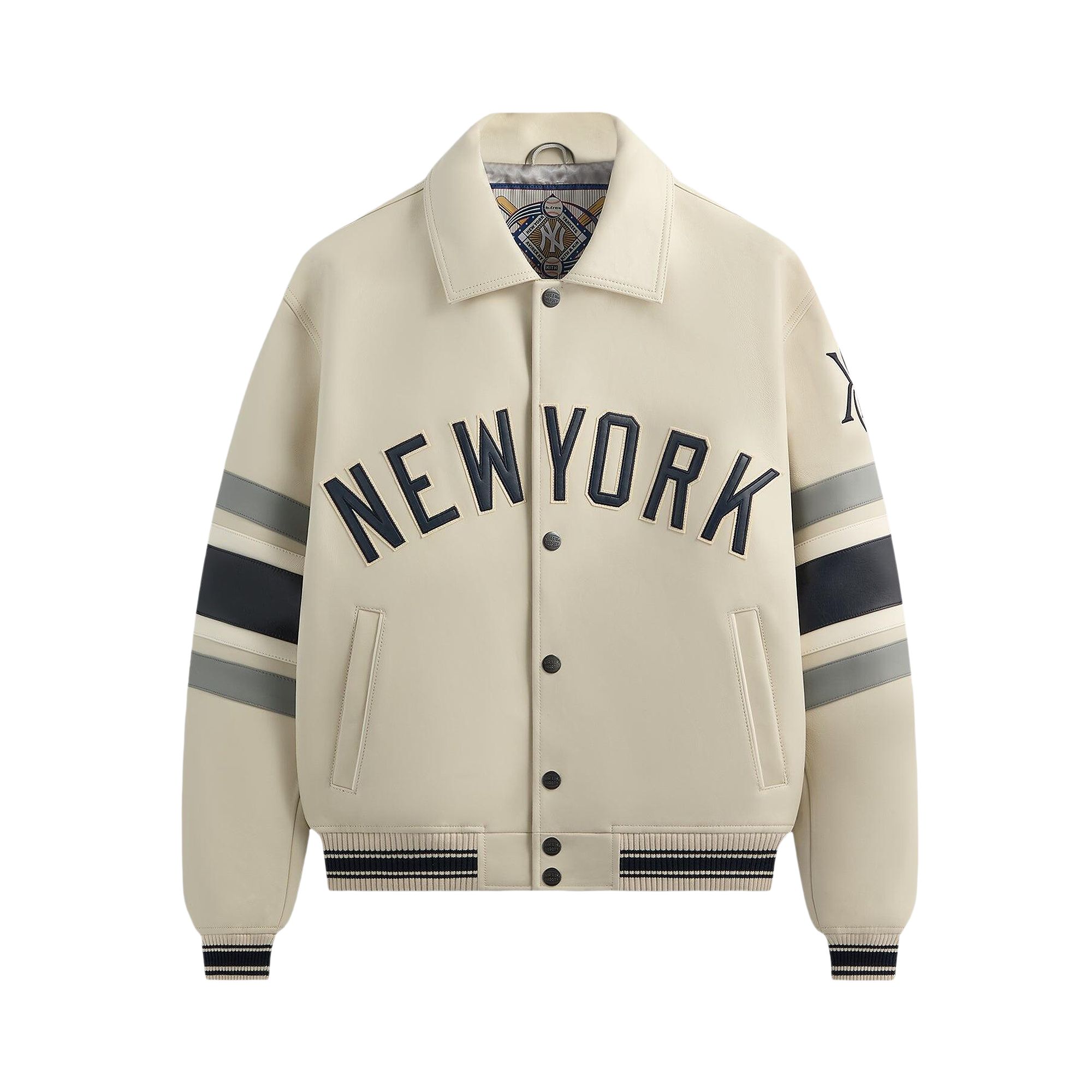Pre-owned Kith X Avirex For The New York Yankees Leather Jacket 'article' | Cream | Men's Size M In White