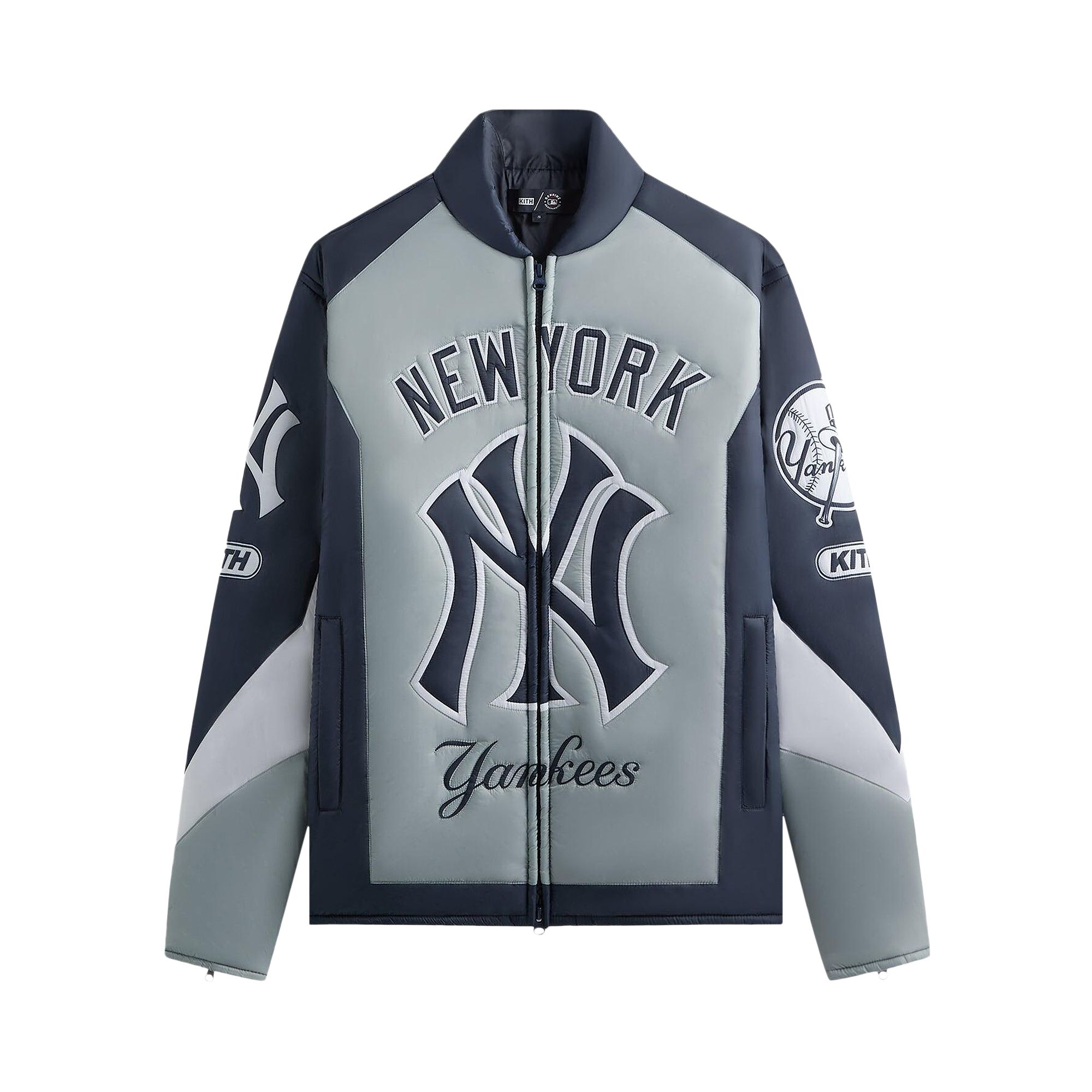 Pre-owned Kith For The New York Yankees Zip Brixton Puffed Shirt Jacket 'statue' | Blue | Men's Size Xl