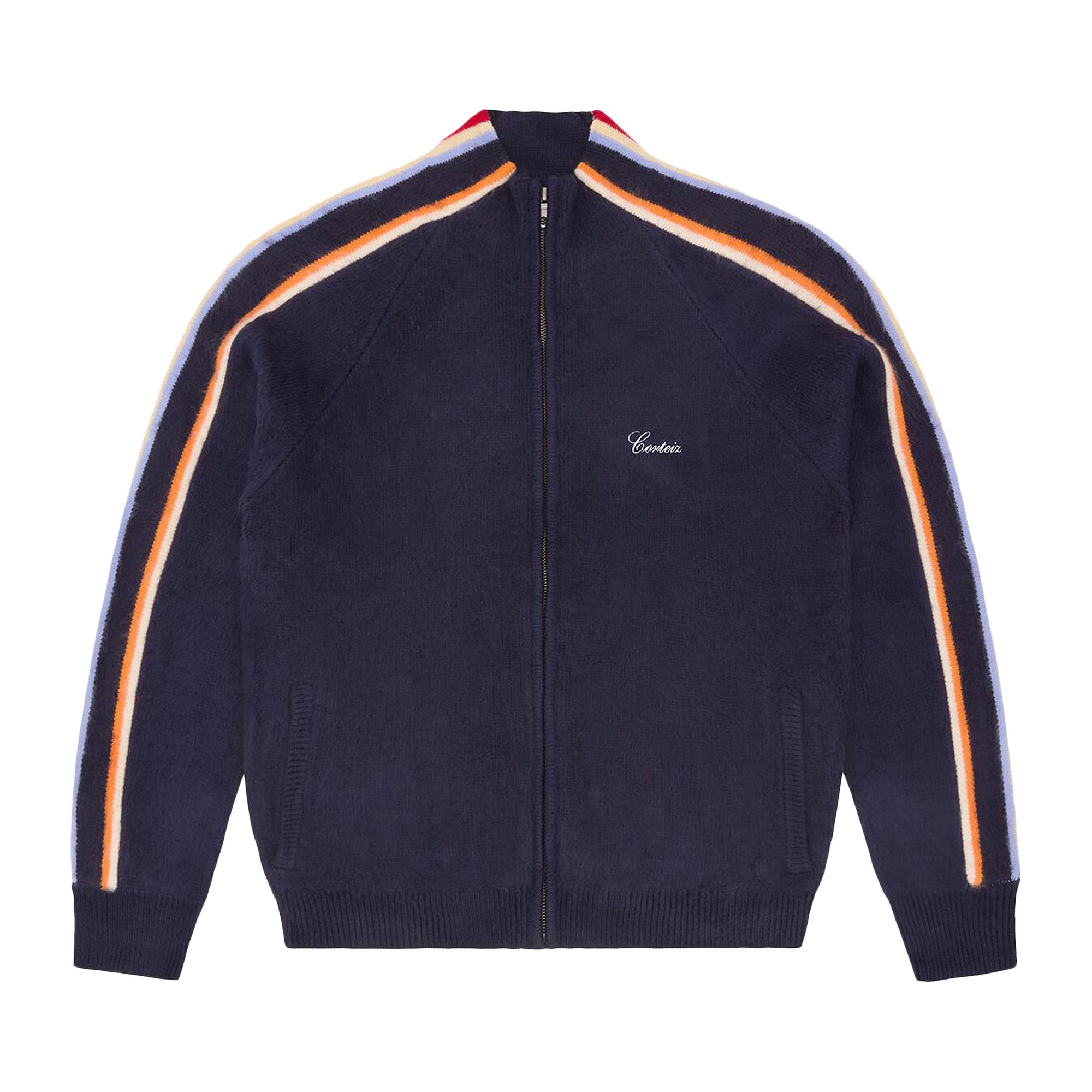 Pre-owned Corteiz Multi Stripe Knit Zip Up 'navy' | Blue | Men's Size L