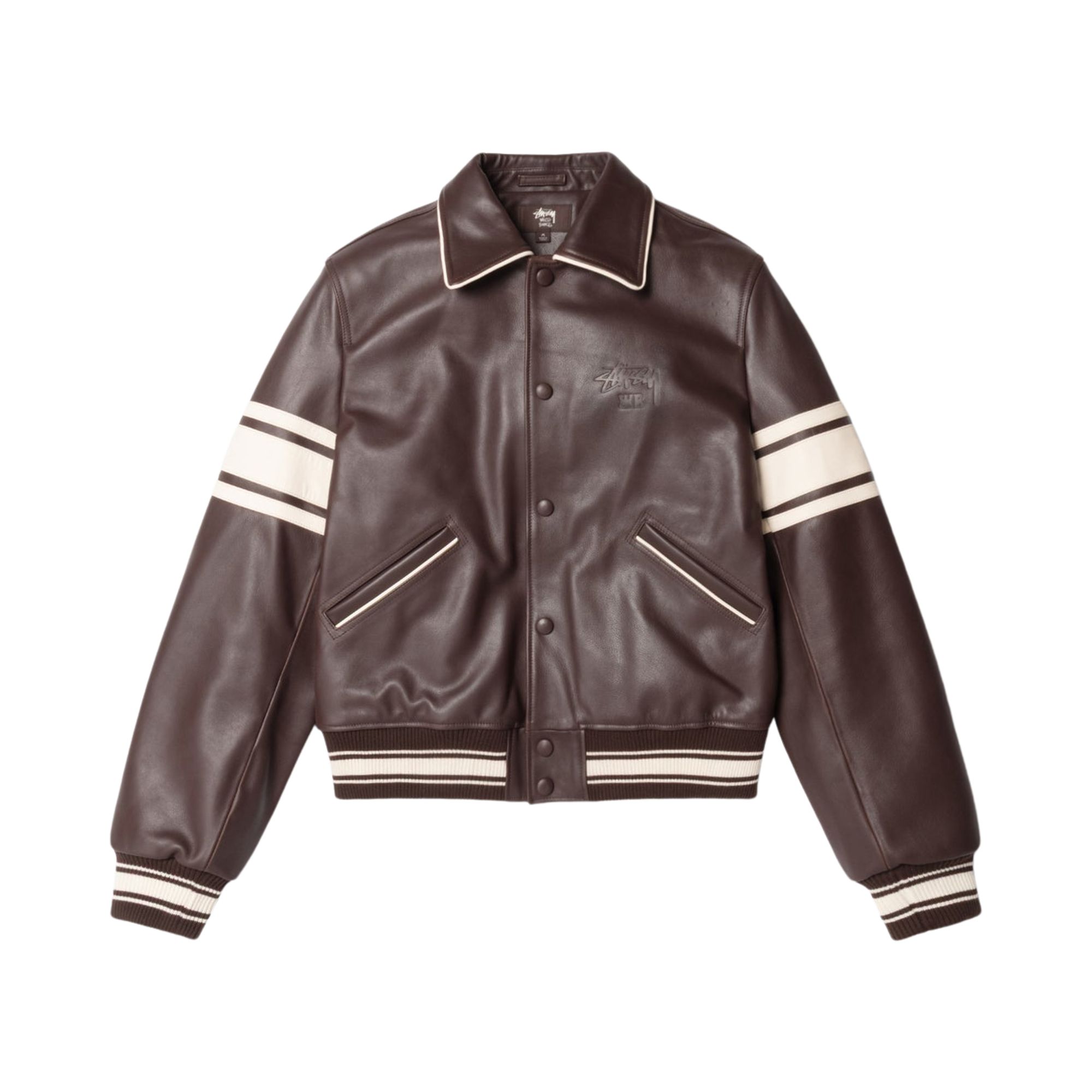 Pre-owned Stussy X Wales Bonner Leather Varsity 'brown' | Men's Size Xl