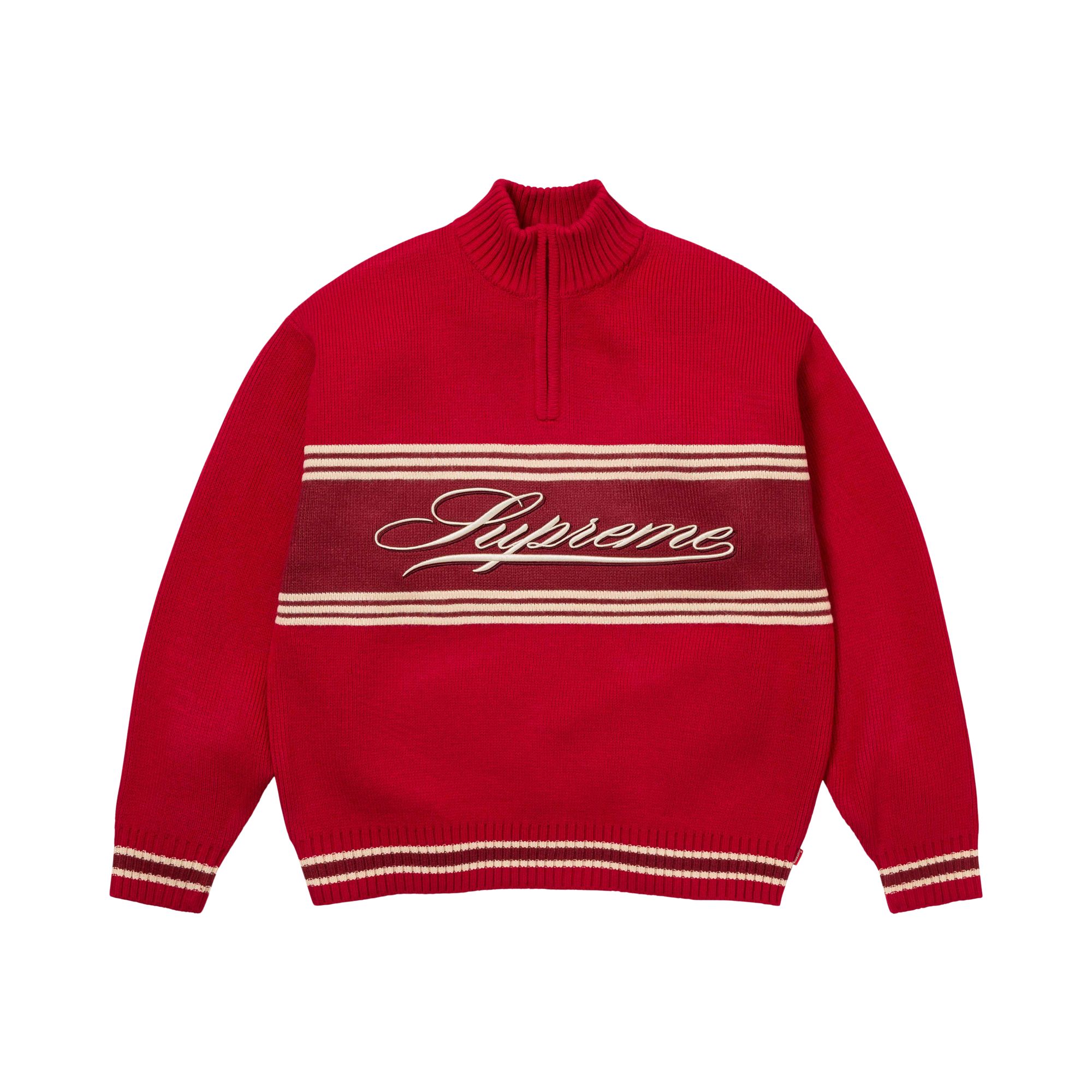 Pre-owned Supreme Script Stripe Half Zip Sweater 'red' | Men's Size Xl
