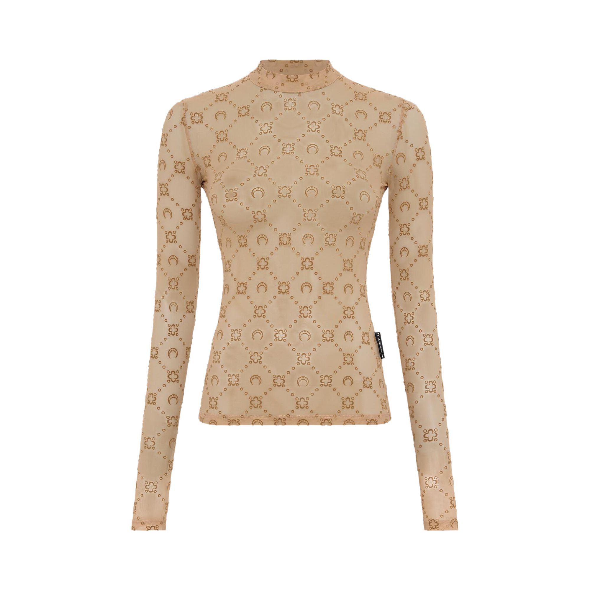 Pre-owned Marine Serre Moonogram Mesh Flock Long-sleeve Highneck Top 'camel' | Tan | Women's Size Xs In Brown