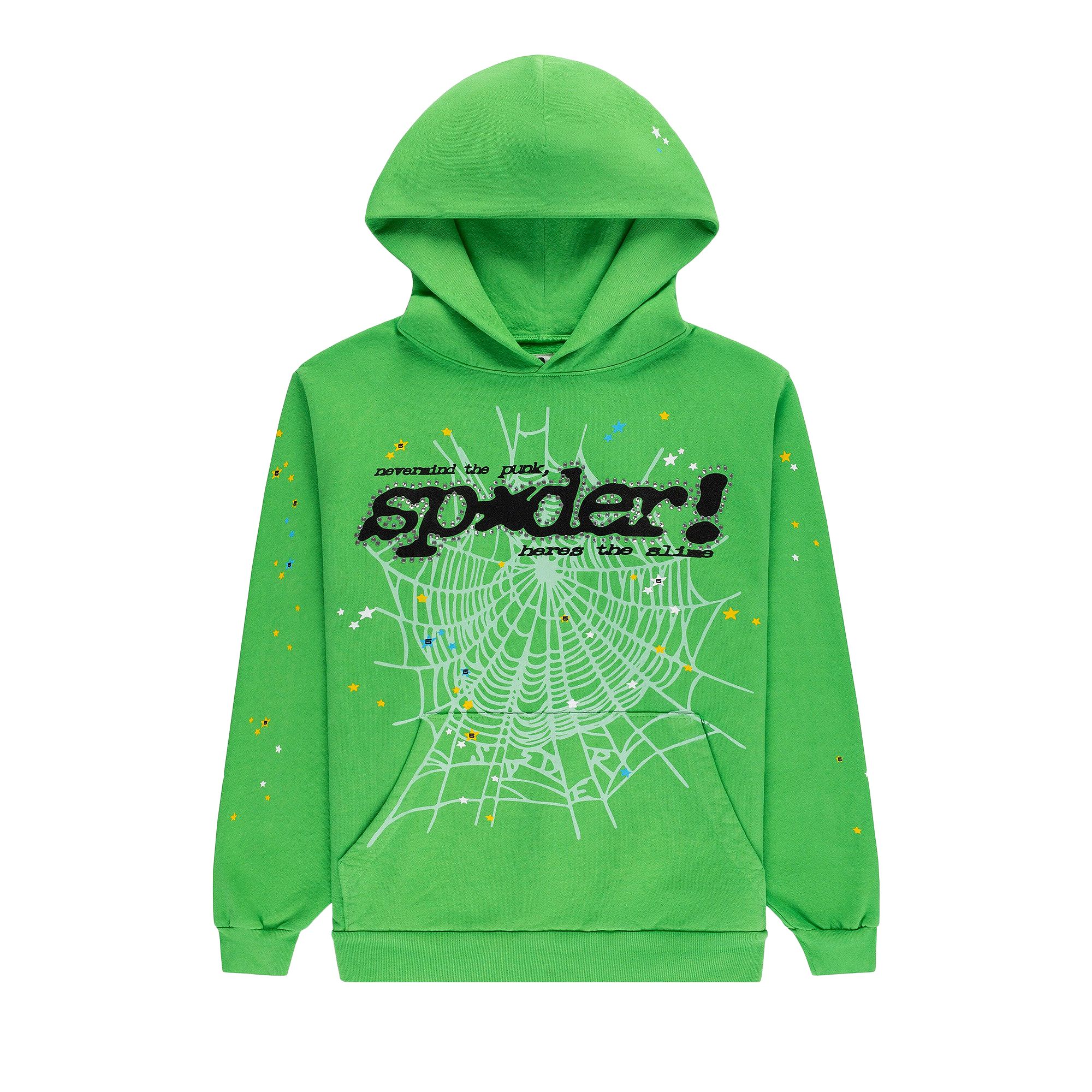 Pre-owned Sp5der Punk V2 Rhinestone Hoodie 'bright Green' | Men's Size S