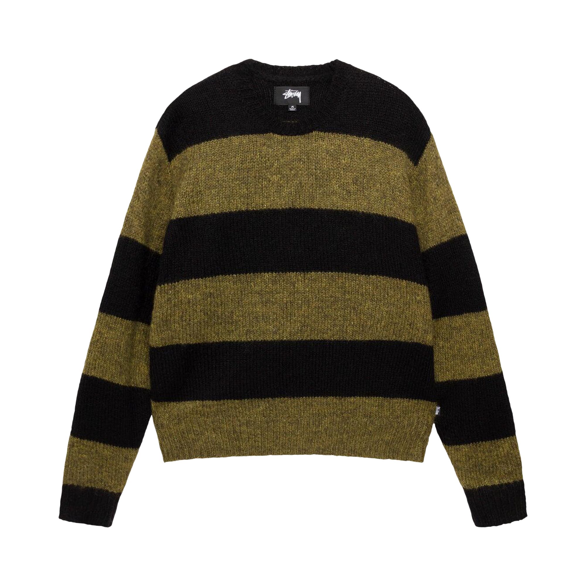 Pre-owned Stussy Big Stripe Crew 'dark Olive' | Green | Men's Size M