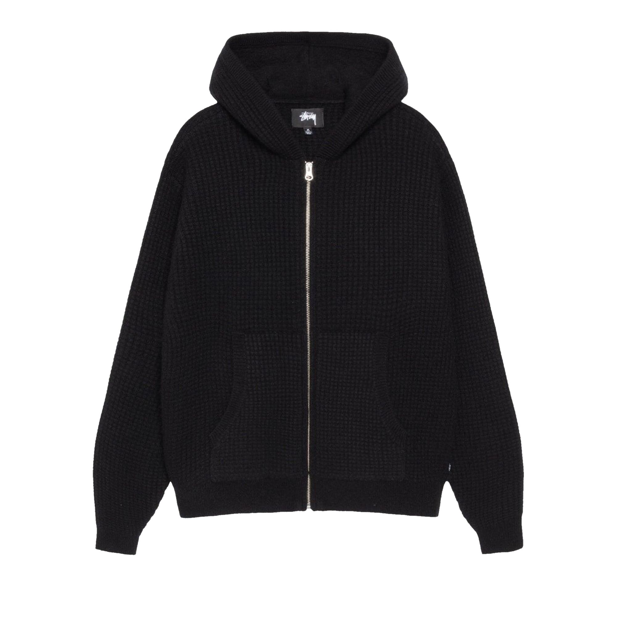 Pre-owned Stussy Waffle Cashmere Zip Hoodie 'black' | Men's Size Xl