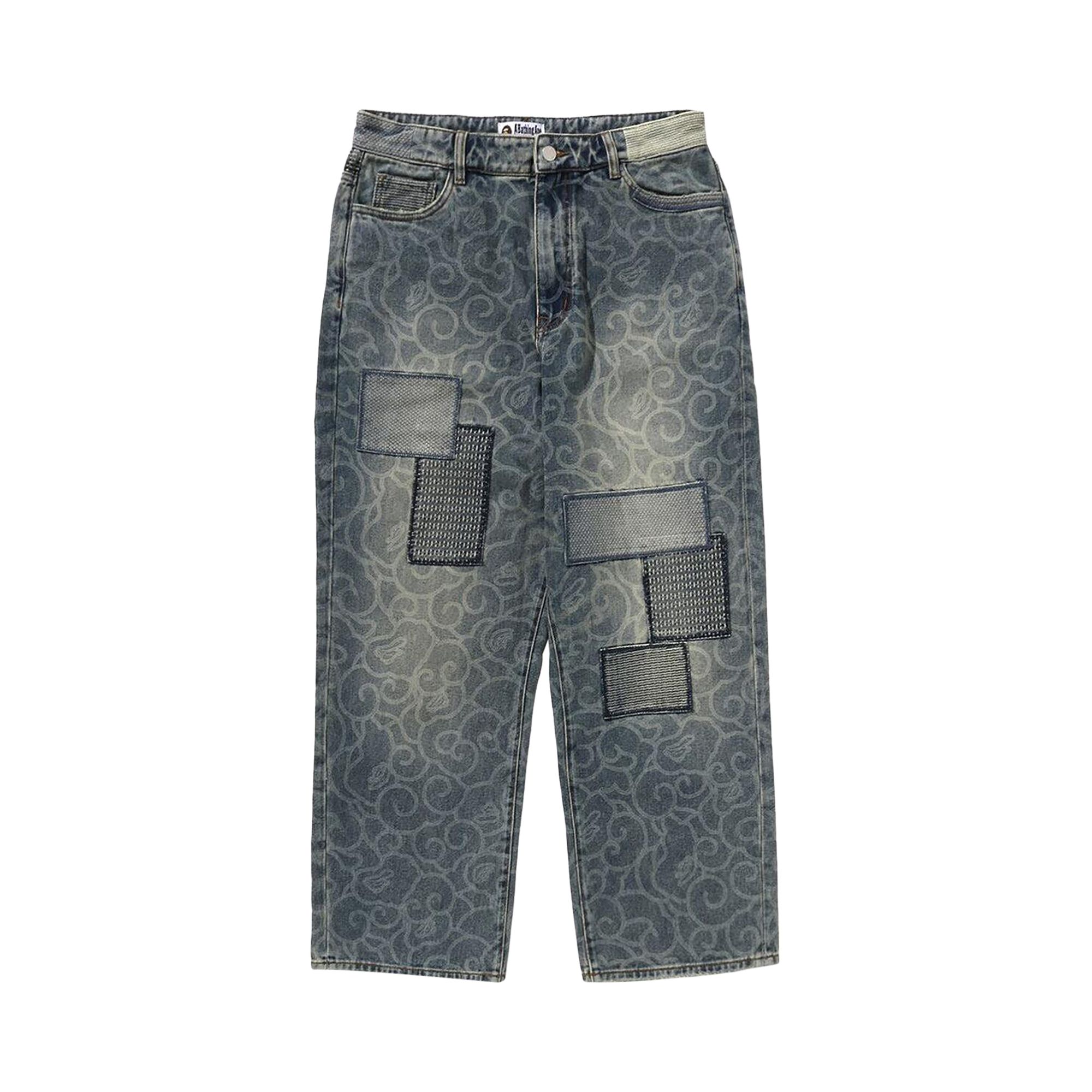 Pre-owned Bape Cloud Camo Jacquard Upcycled Loose Fit Denim Pants 'navy' | Blue | Men's Size Xl