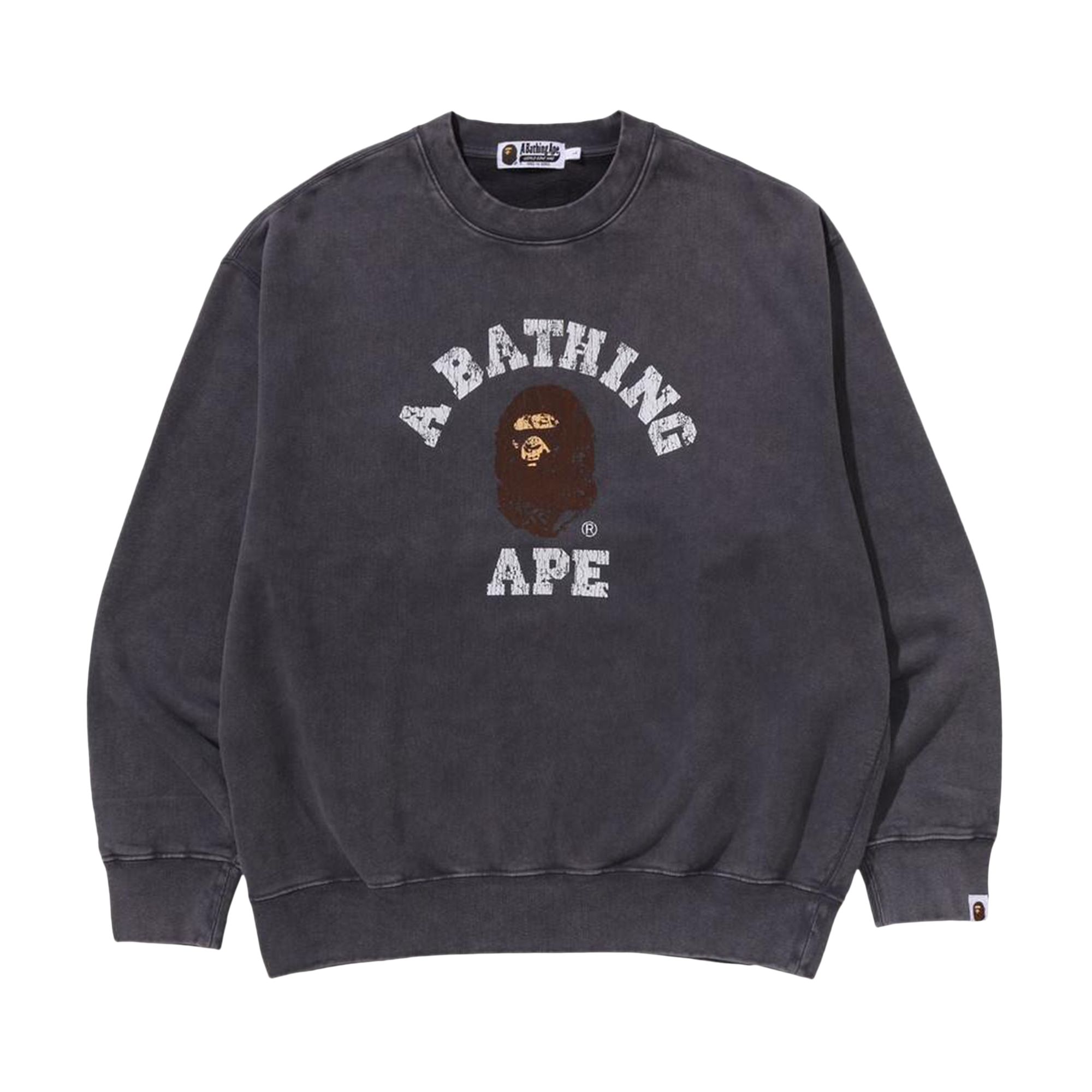 Pre-owned Bape Garment Dye College Relaxed Fit Crewneck Sweatshirt 'charcoal' | Grey | Men's Size M In Gray