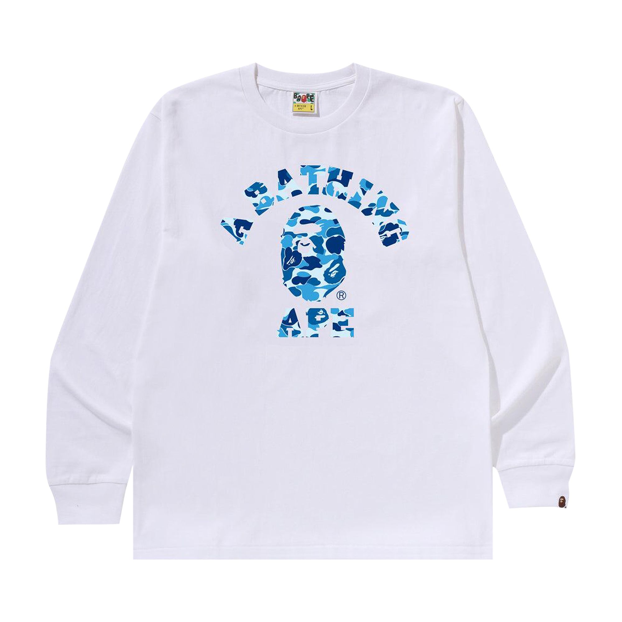 Pre-owned Bape Abc Camo College Long-sleeve Tee 'white/blue' | Men's Size L
