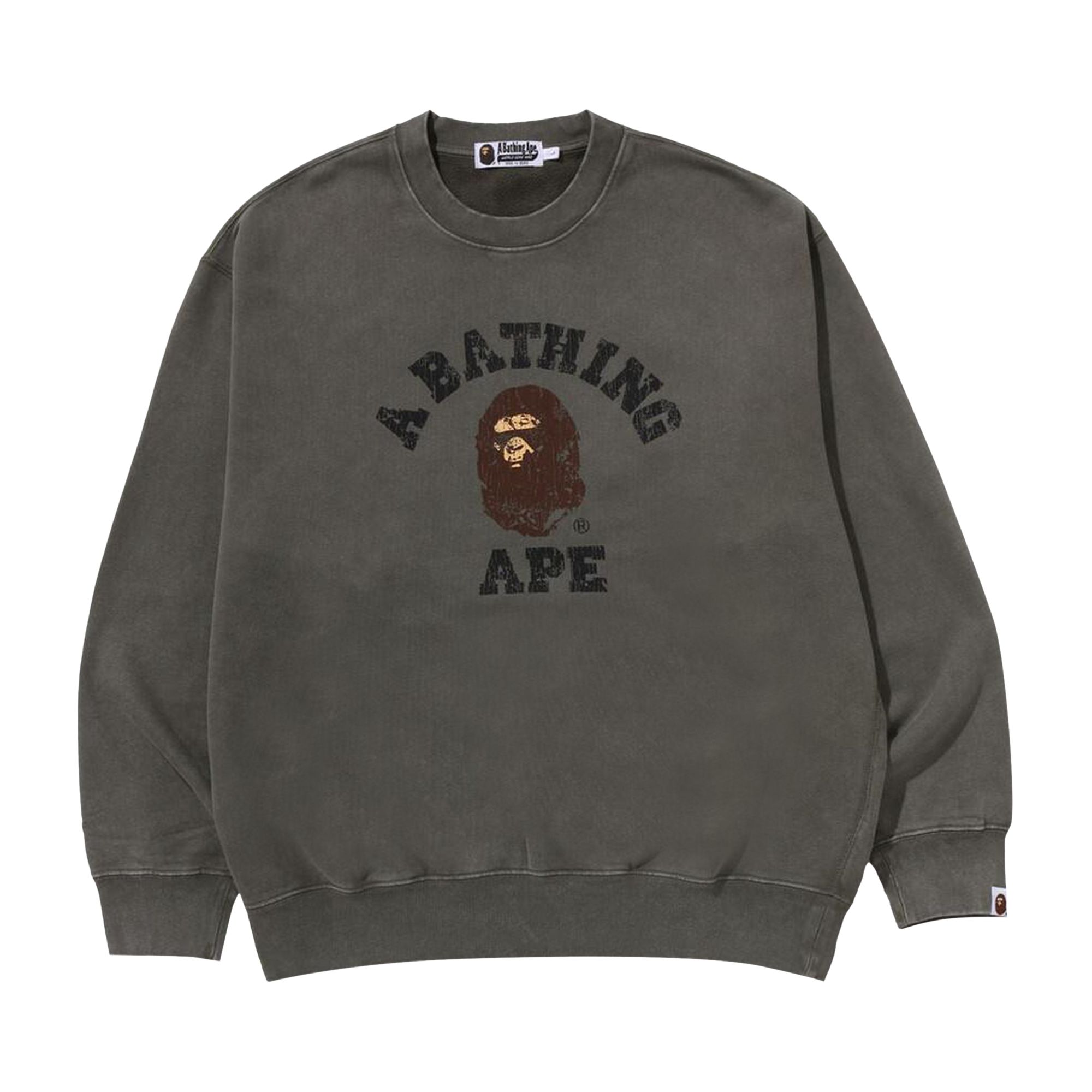 Pre-owned Bape Garment Dye College Relaxed Fit Crewneck Sweatshirt 'olive Drab' | Green | Men's Size S
