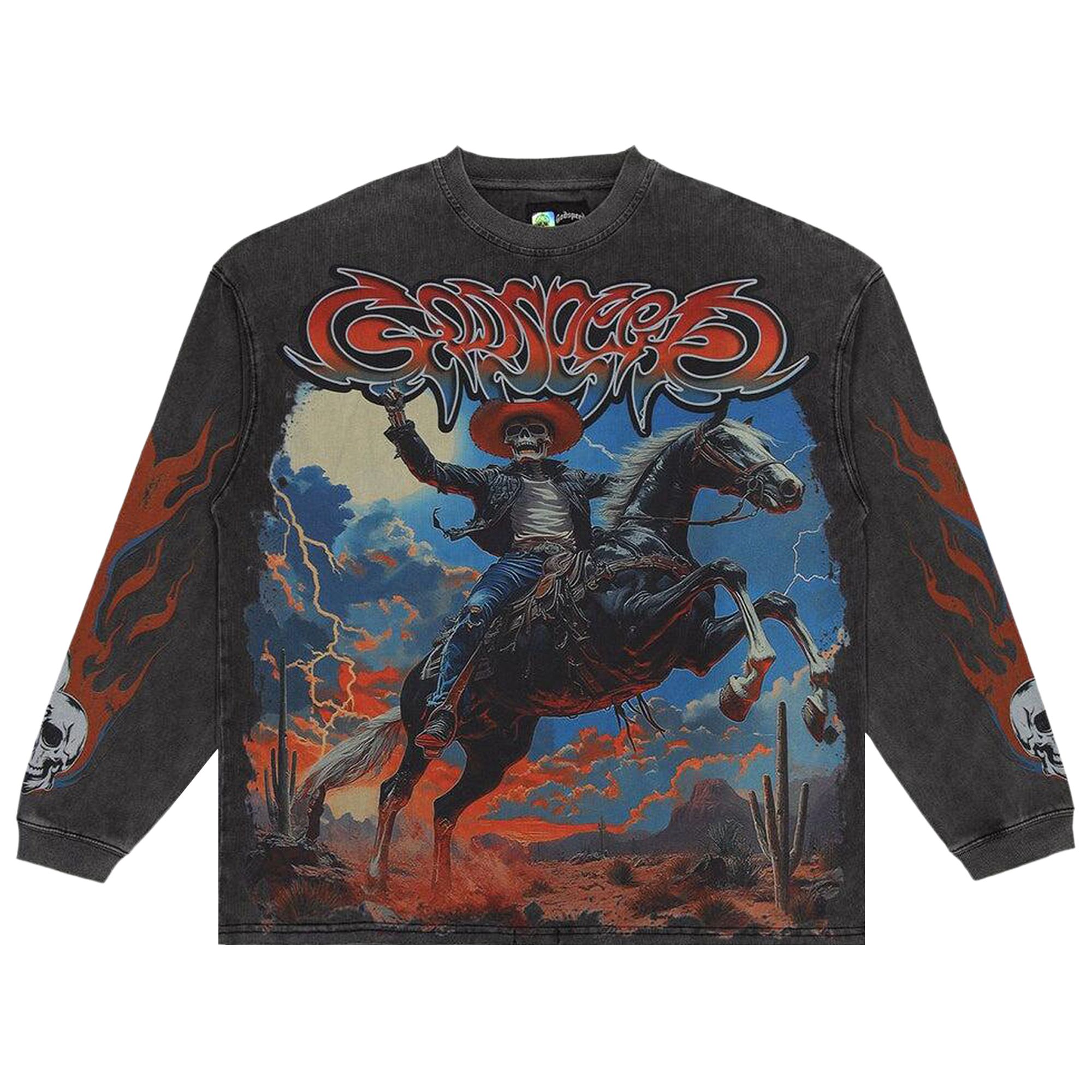 Pre-owned Godspeed Best Western Long-sleeve T-shirt 'grey Wash' | Men's Size M In Gray