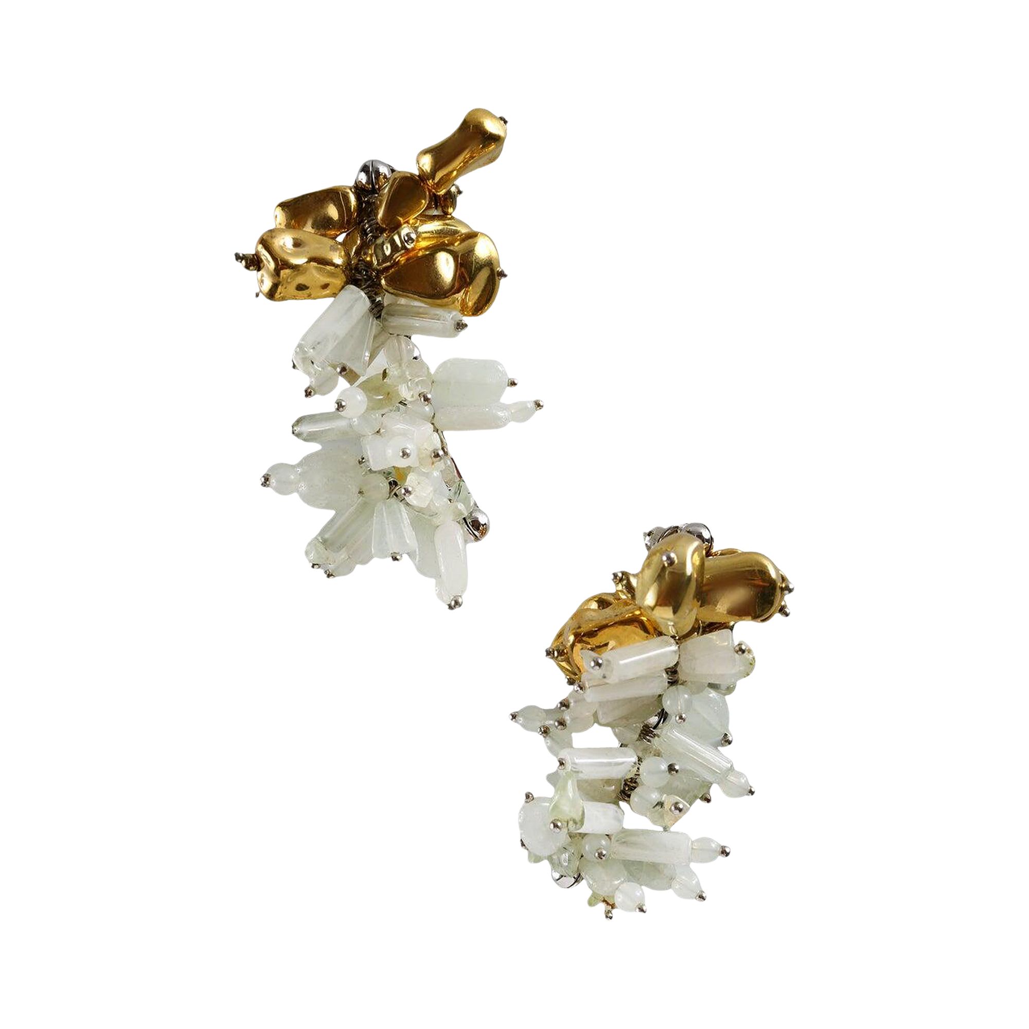 Pre-owned Dries Van Noten Contrast Embroidered Earrings 'pastel' | White | Women's Size Onesize