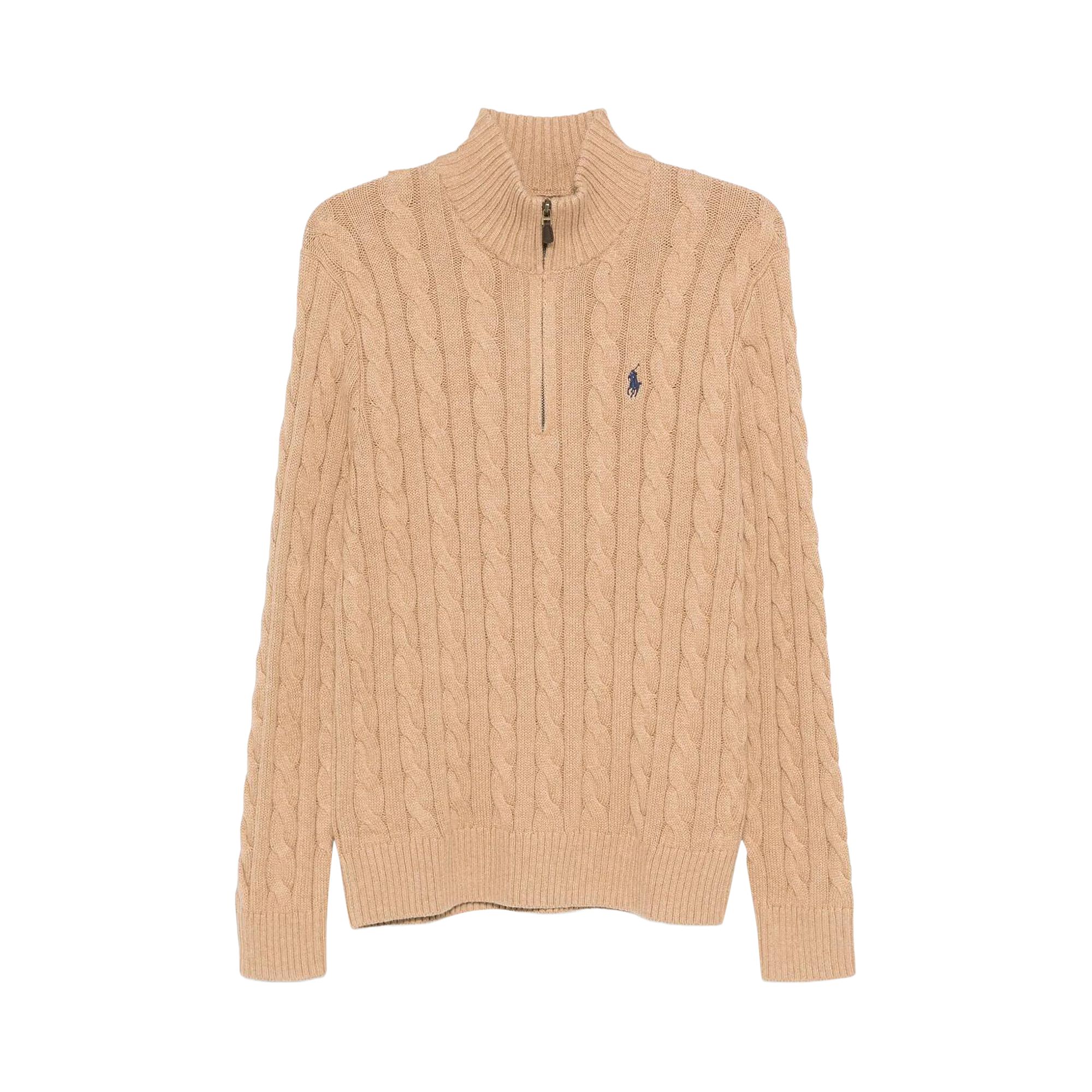 Pre-owned Polo Ralph Lauren Cotton Ls Zip Sweater 'camel Melange' | Tan | Men's Size L In Brown