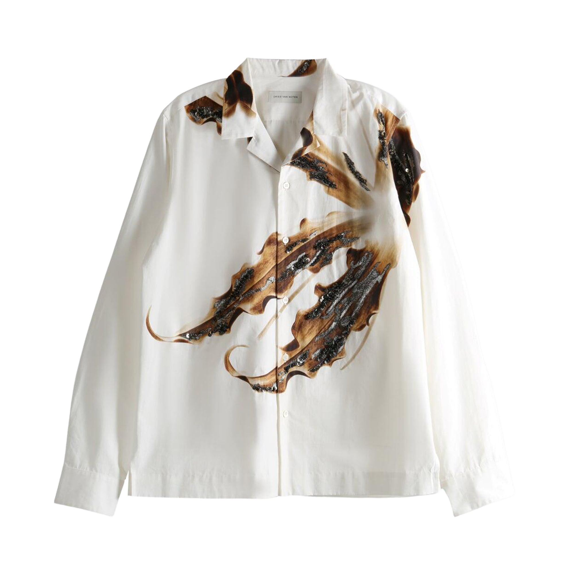 Pre-owned Dries Van Noten Carlty Embellished Shirt 'tan' | Men's Size 48 In Brown