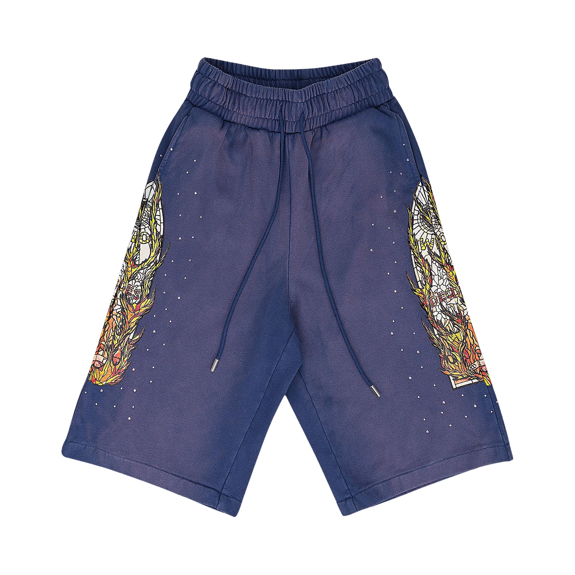 Pre-owned Who Decides War Flame Glass Sweatshorts 'indigo' | Blue | Men's Size 32