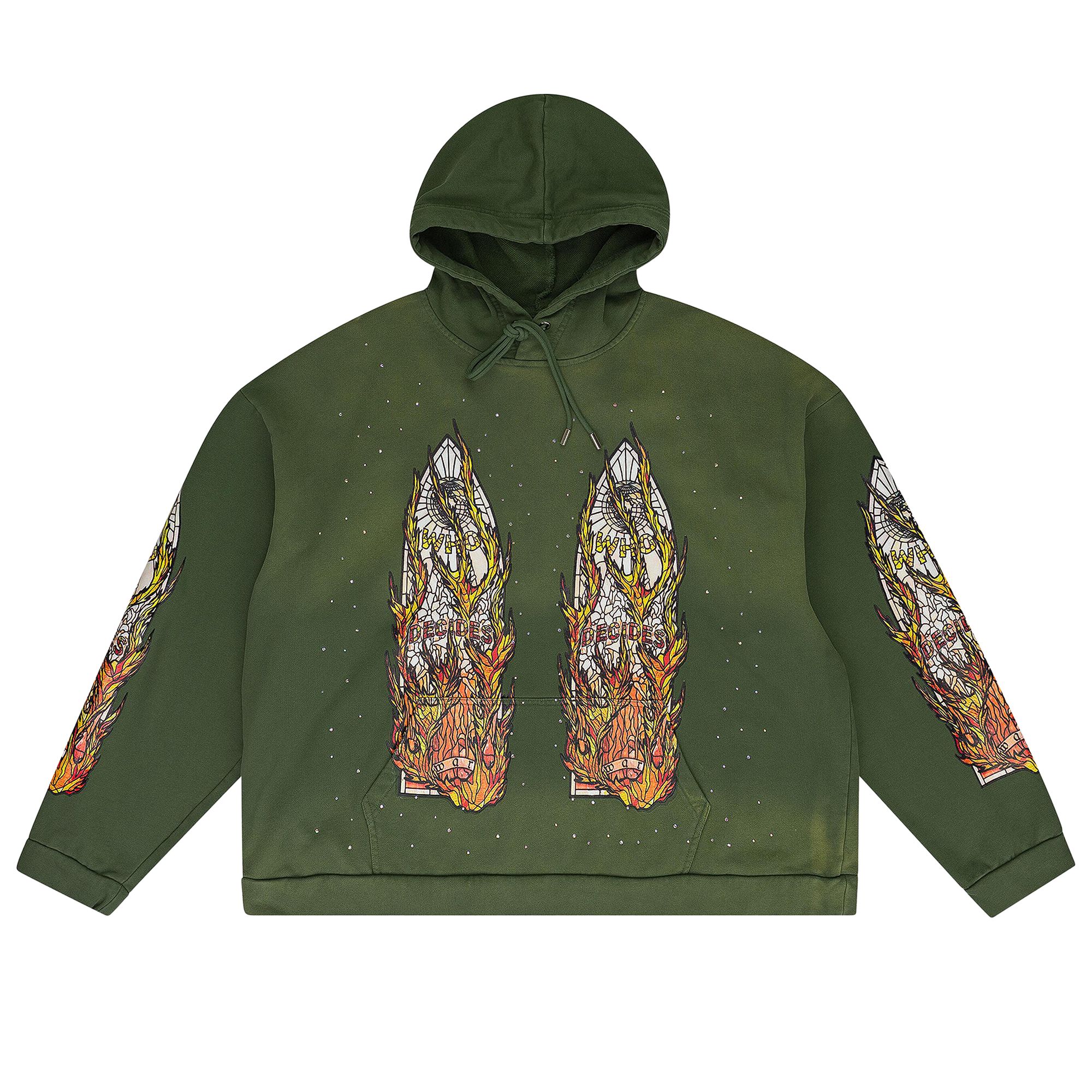 Pre-owned Who Decides War Flame Glass Hooded Sweatshirt 'green' | Men's Size Xxl