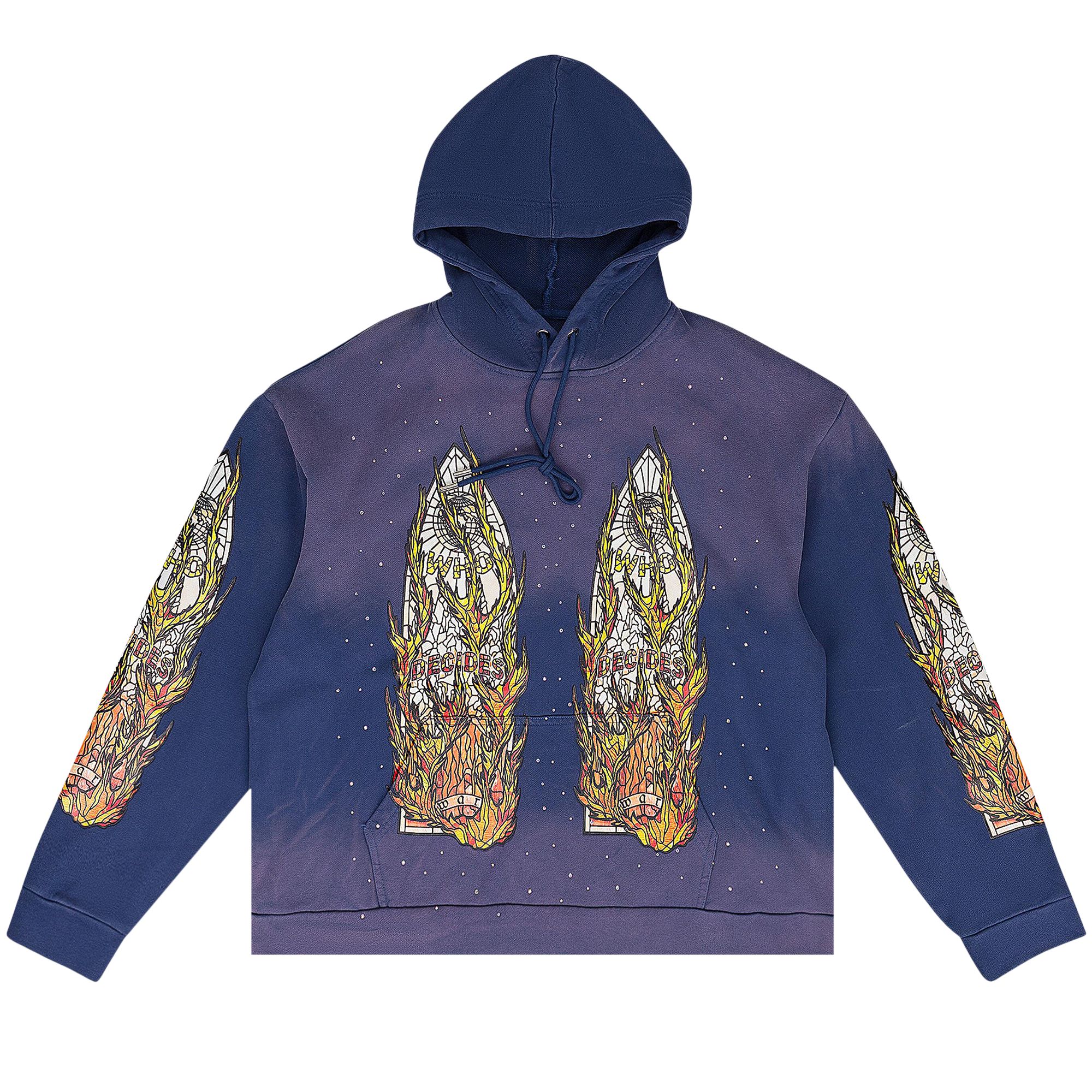 Pre-owned Who Decides War Flame Glass Hoodie 'indigo' | Blue | Men's Size Xxl