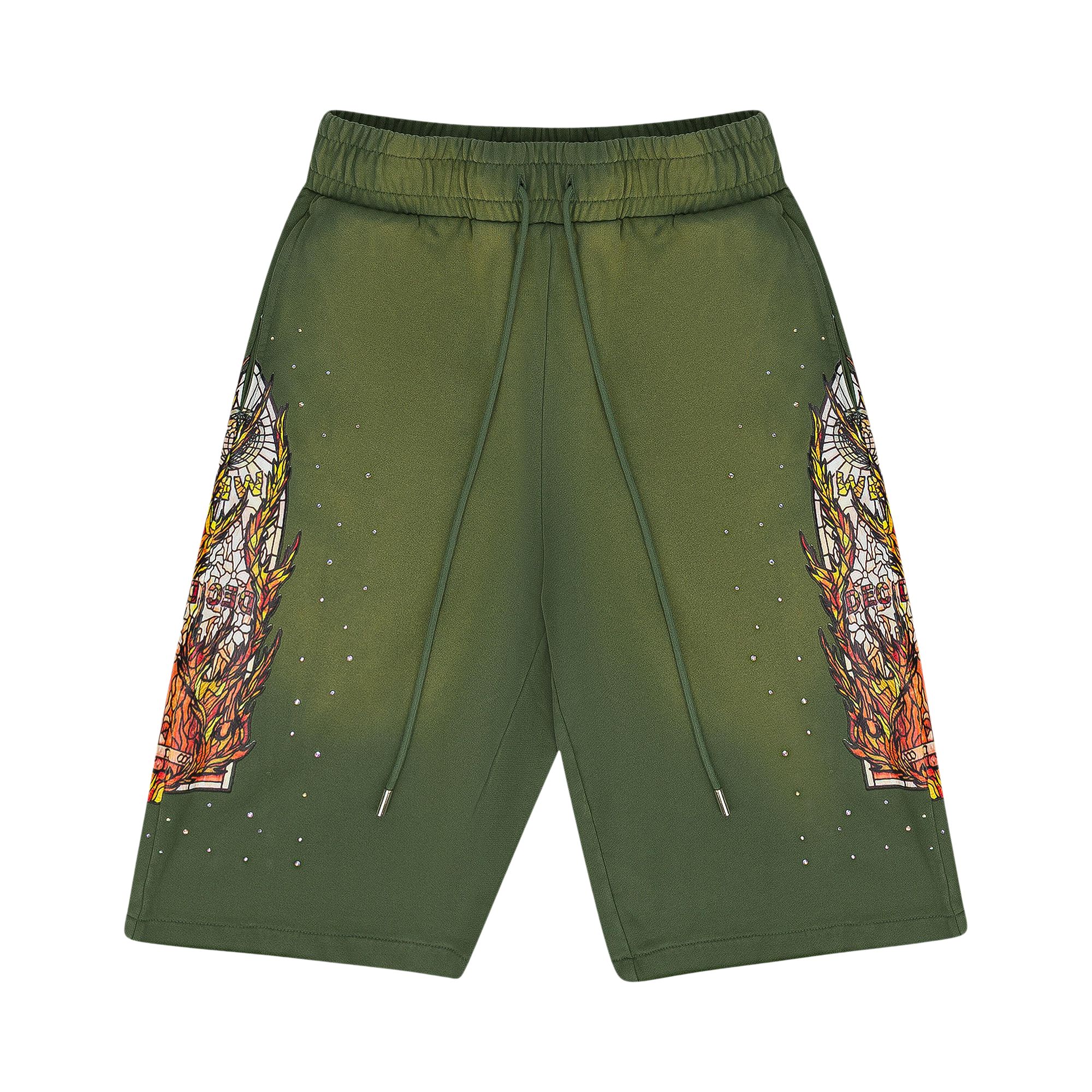 Pre-owned Who Decides War Flame Glass Sweatshorts 'green' | Men's Size 40
