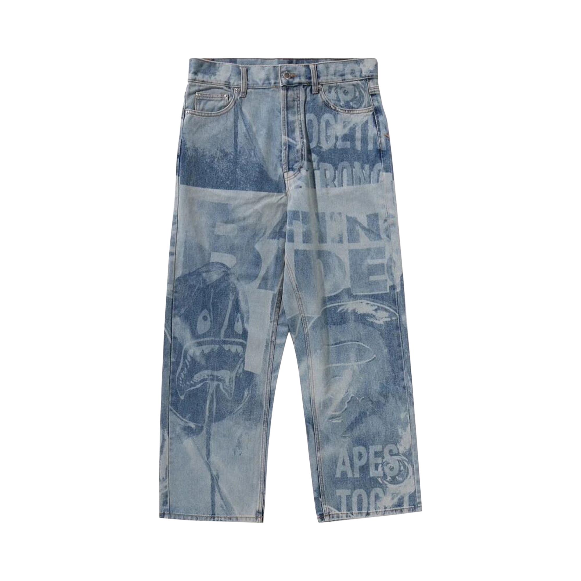Pre-owned Bape Overall Lasered Relaxed Fit 13oz Denim Pants 'blue' | Men's Size Xxl