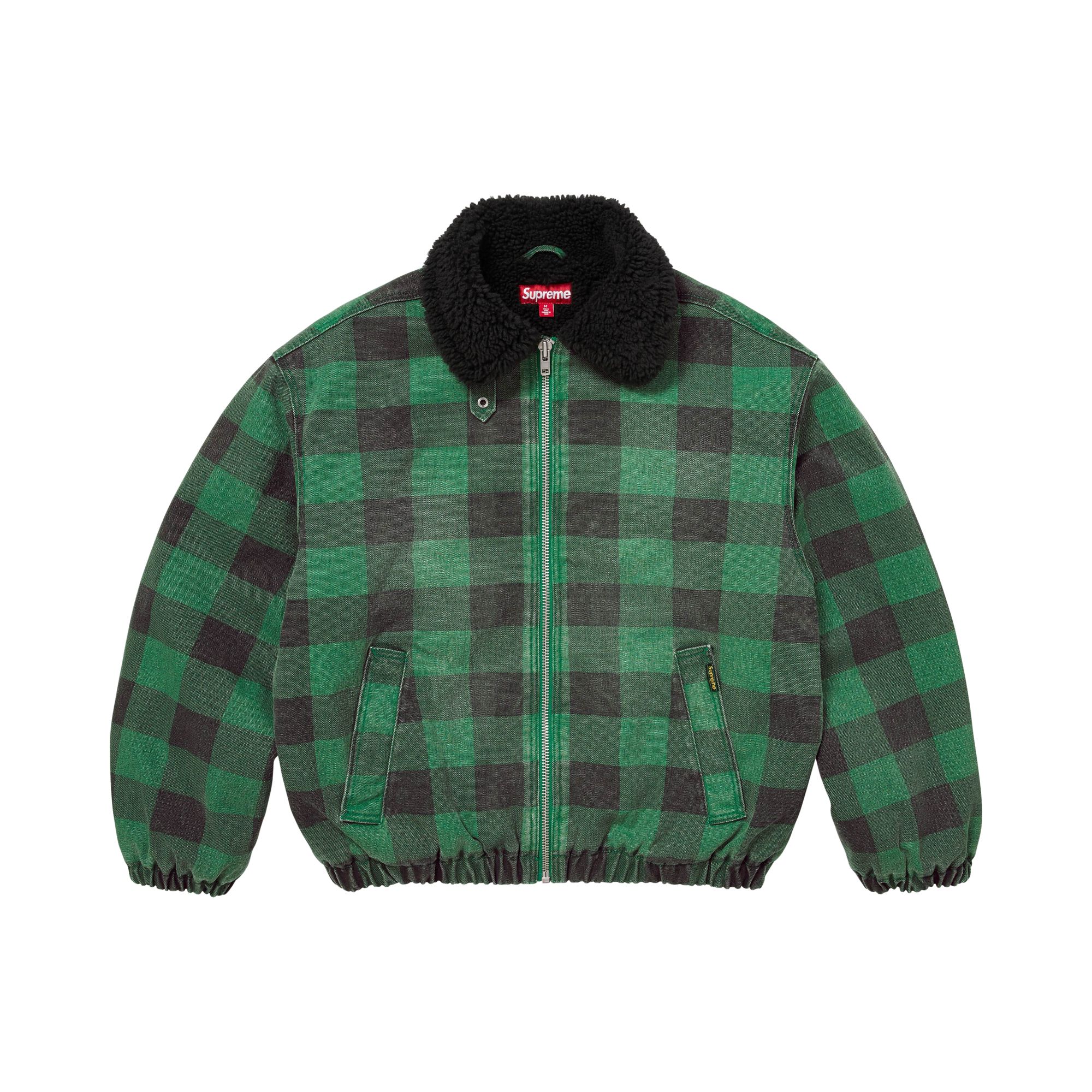 Pre-owned Supreme Faux Shearling Lined Bomber Jacket 'plaid' | Green | Men's Size Xl
