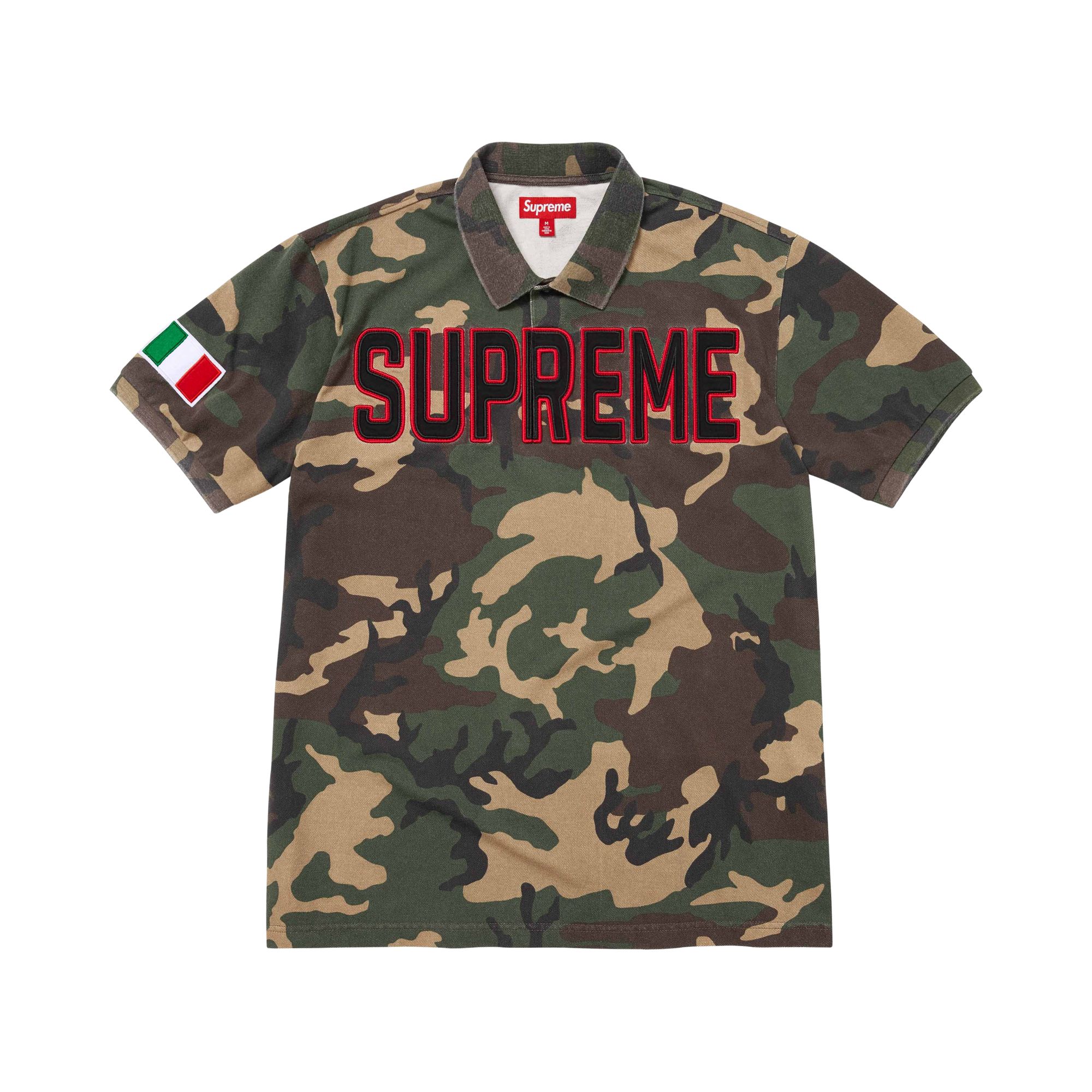 Pre-owned Supreme Twill Appliqué Polo 'woodland Camo' | Green | Men's Size M
