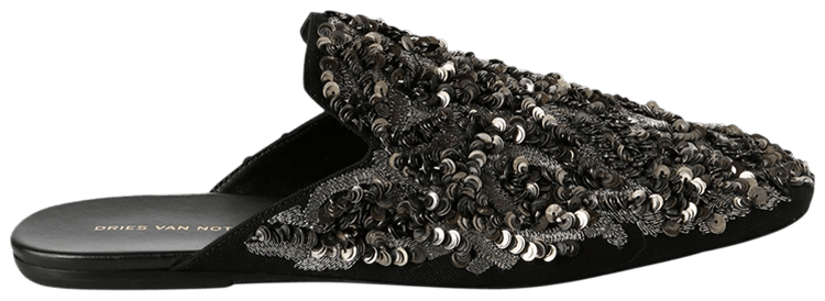 Dries Van Noten Silver Sequins Mule Black