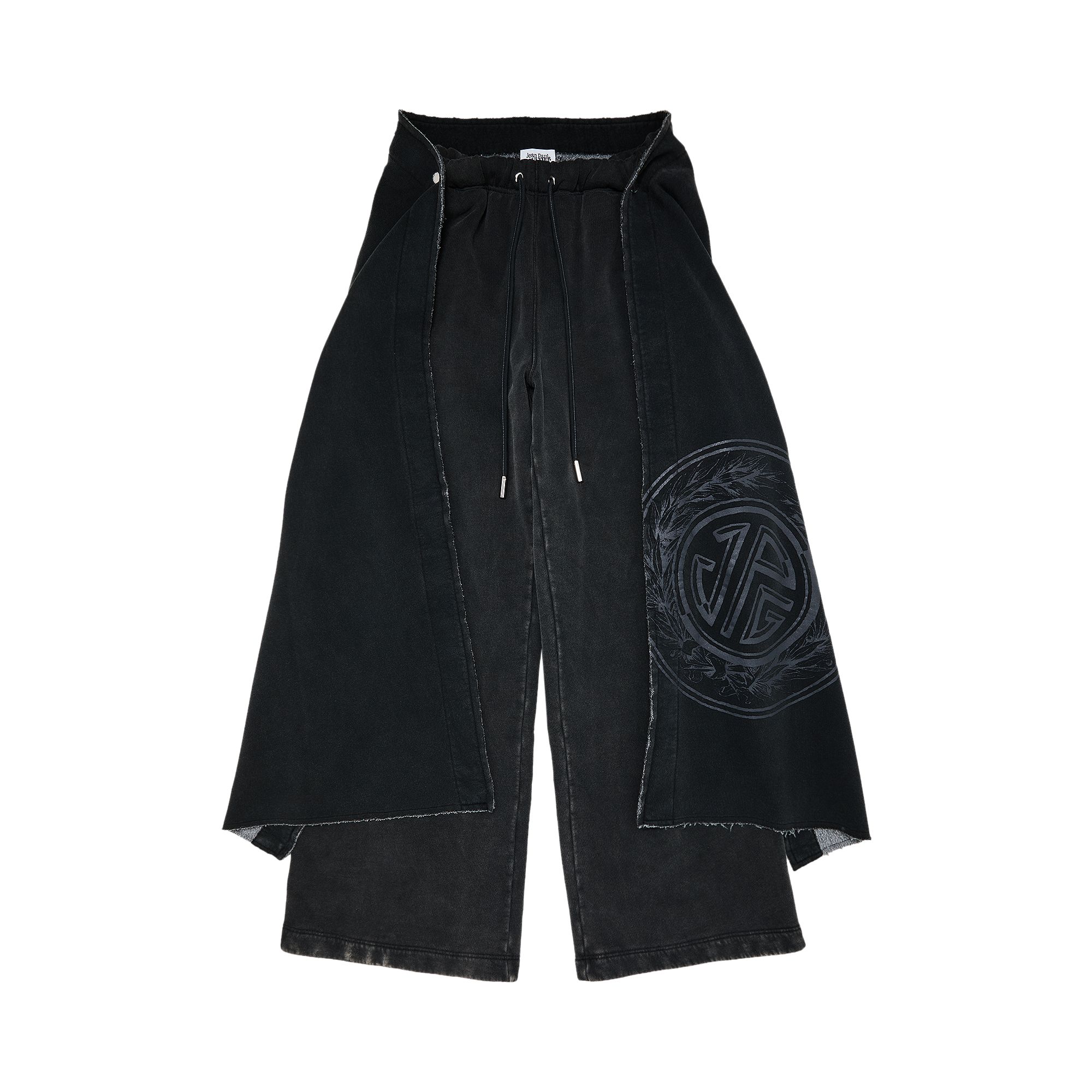 Pre-owned Jean Paul Gaultier Laurier Stamp Printed Logo Washed French Terry Jogging With Detachable Scarf 'bla In Black