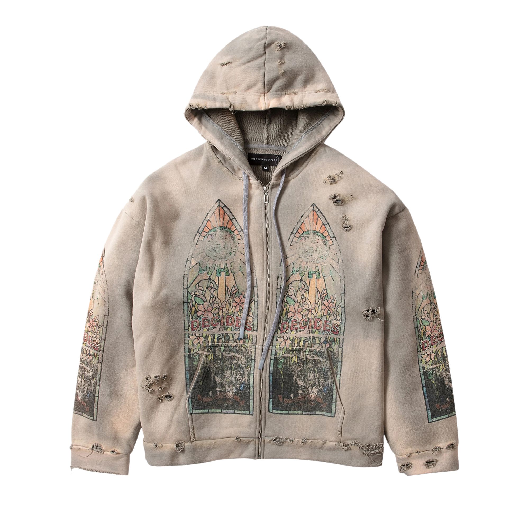 Pre-owned Who Decides War Faded Zip Up Hoodie 'vintage Grey' | Men's Size L In Gray