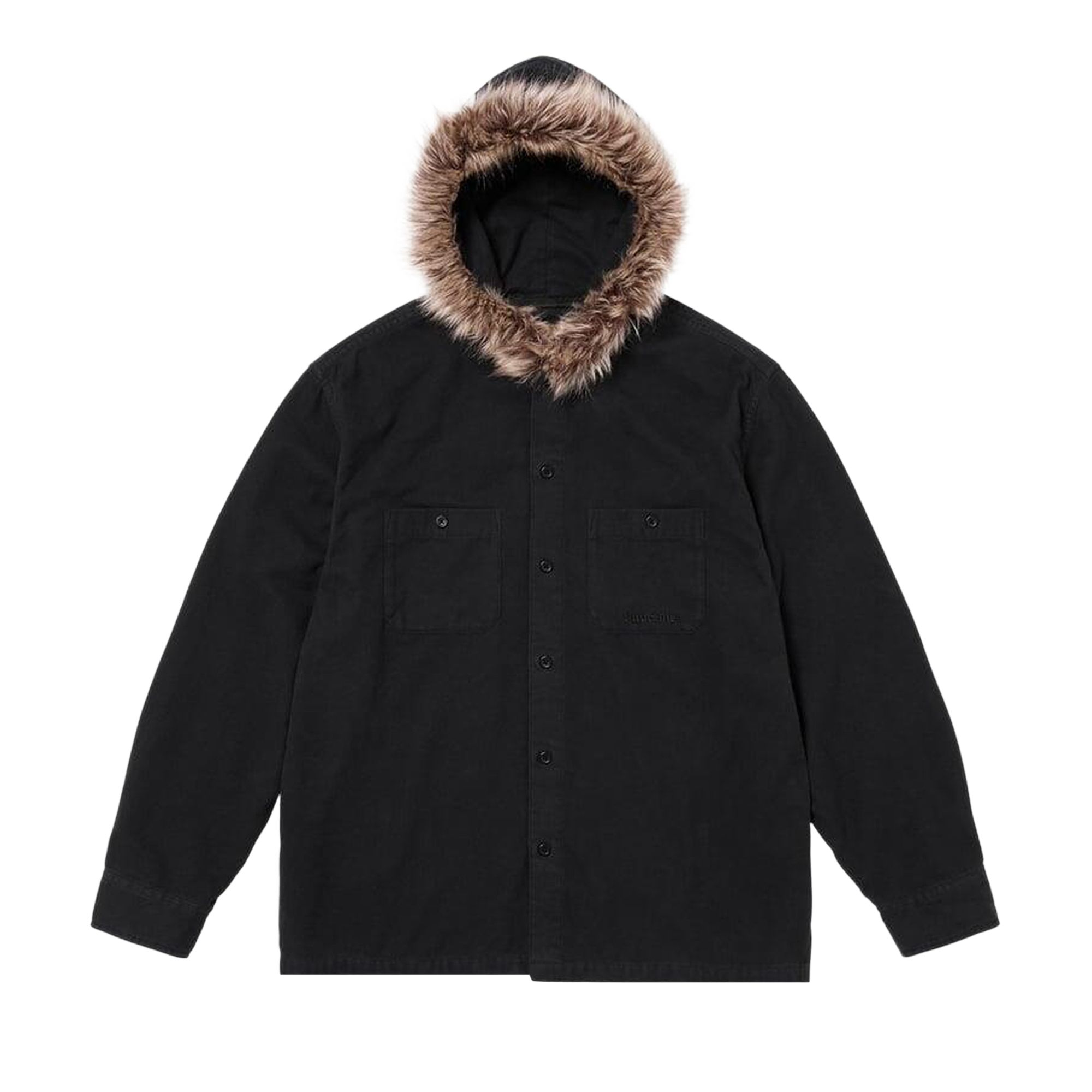 Pre-owned Supreme Fur Trim Flannel Hooded Shirt 'black' | Men's Size M