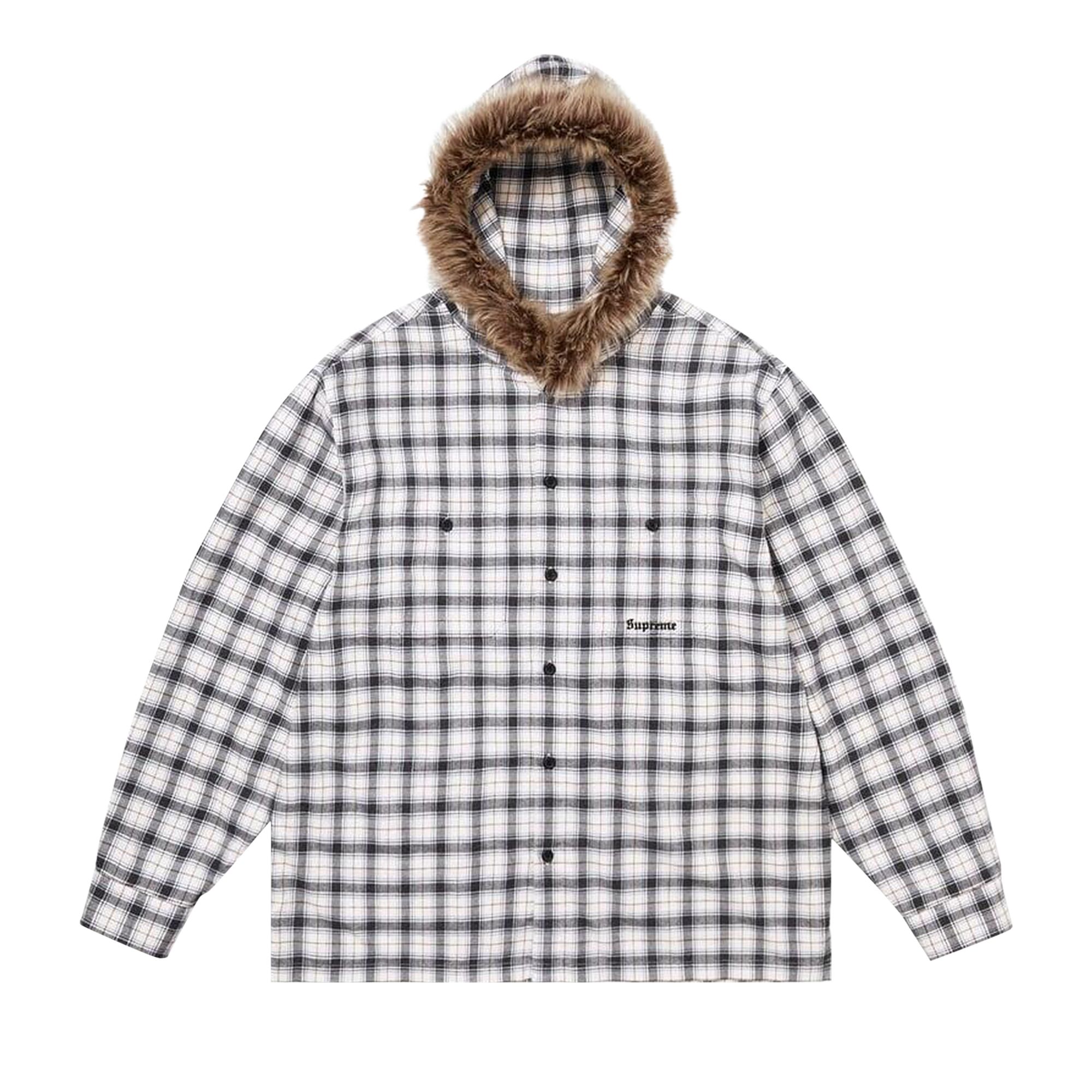 Pre-owned Supreme Fur Trim Flannel Hooded Shirt 'white Plaid' | Men's Size L
