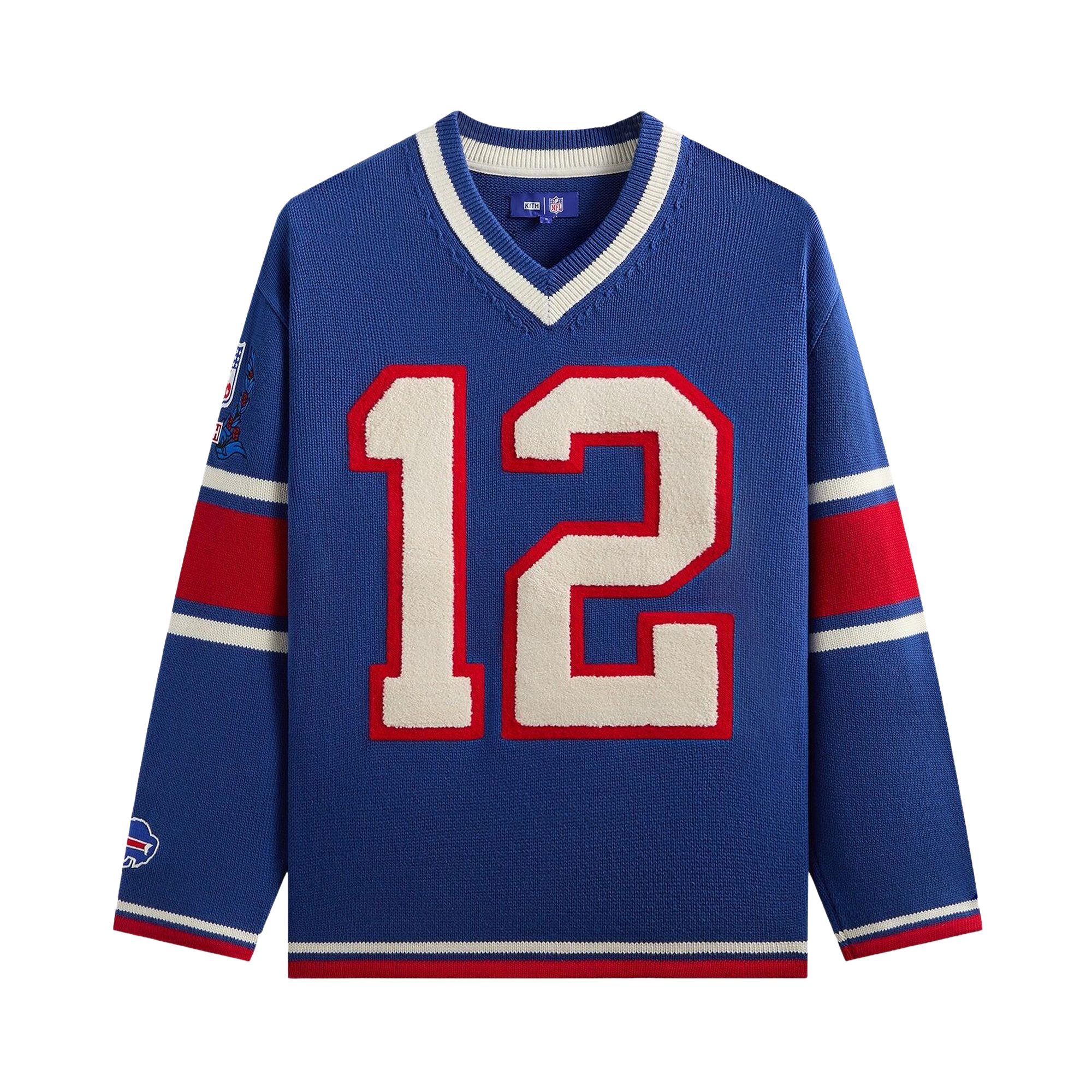 Pre-owned Kith For The Nfl Buffalo Bills V-neck Beau Knit Sweater 'current' | Blue | Men's Size Xxl