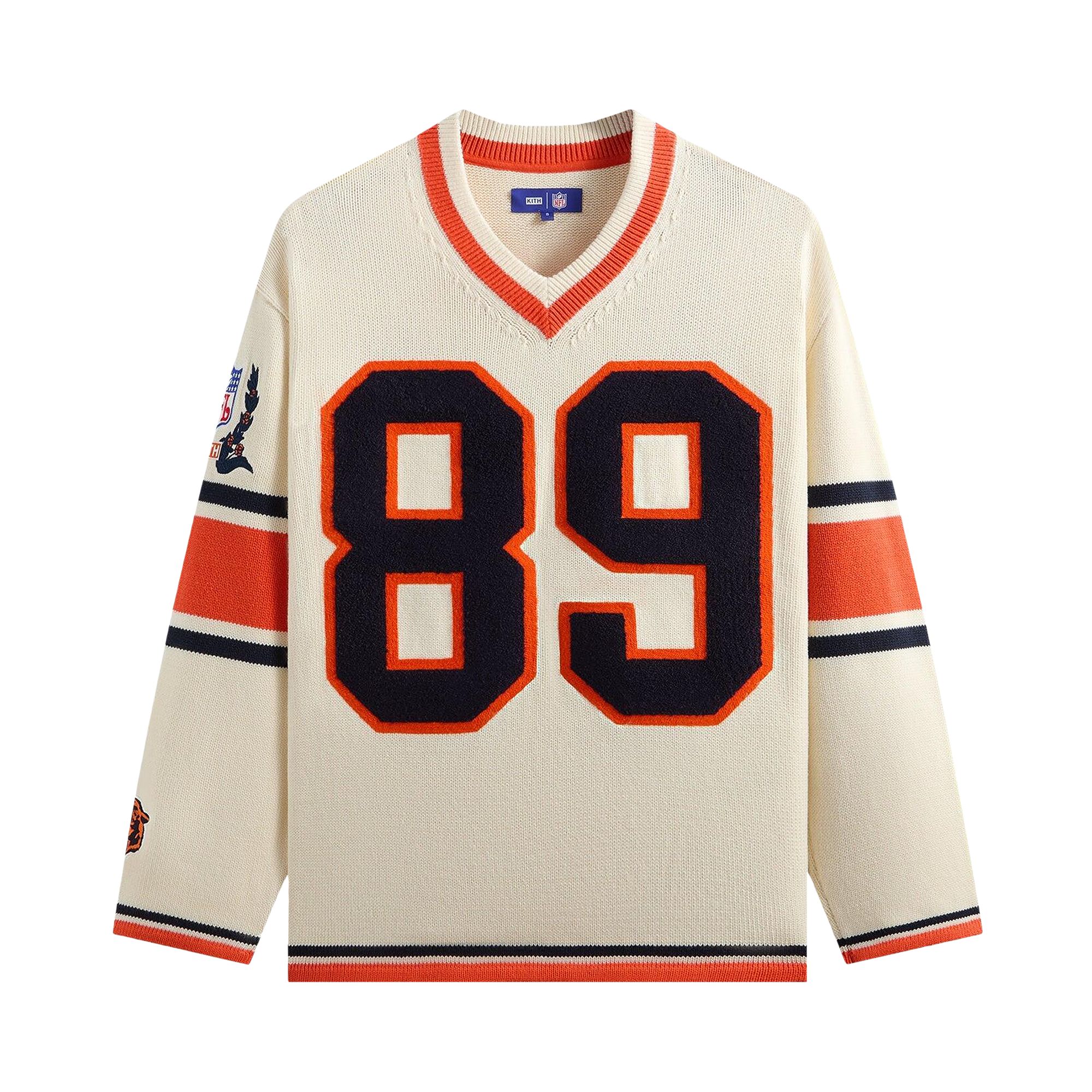 Pre-owned Kith For The Nfl Chicago Bears V-neck Beau Knit Sweater 'sandrift' | White | Men's Size S