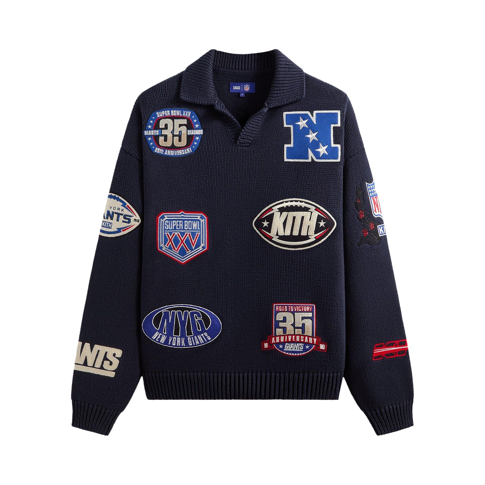 Pre-owned Kith For The Nfl New York Giants Nelson Rugby Sweater 'nocturnal' | Black | Men's Size Xxl