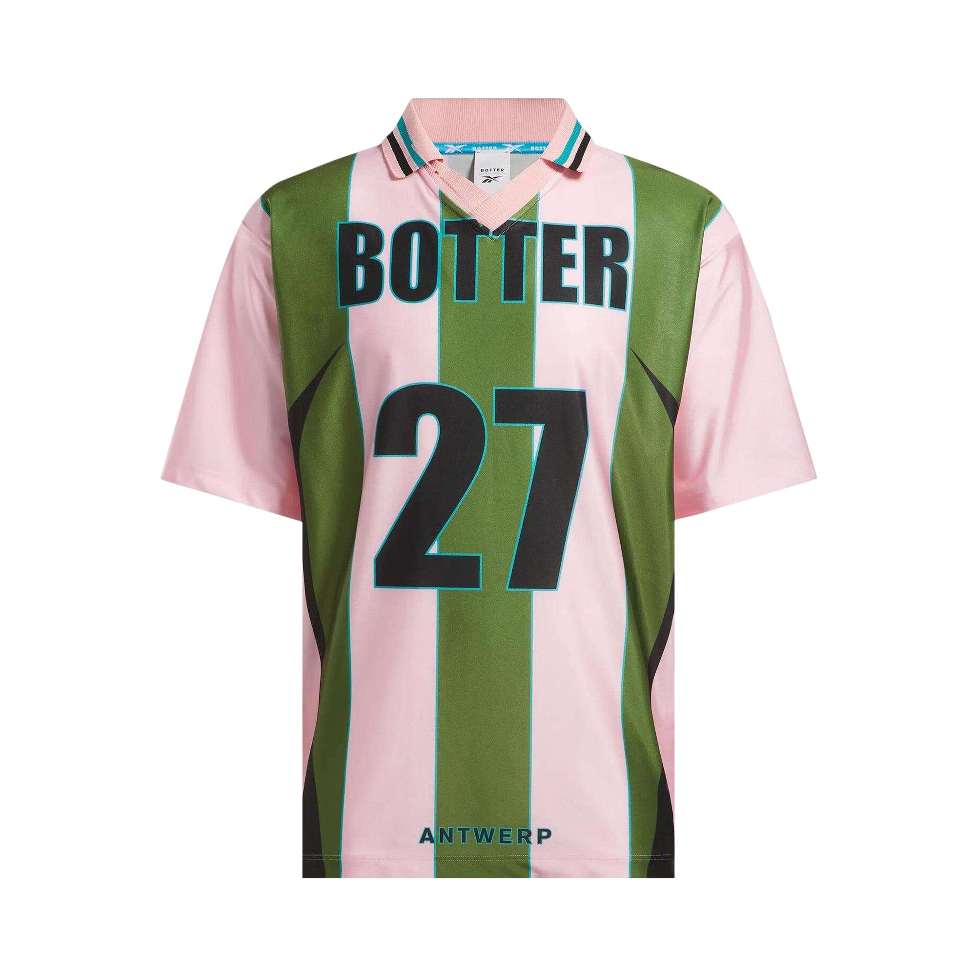 Click to view more detailed imagery on our partner's website Pre-owned Reebok X Botter Stripe Reverse Soccer Tee 'striped Pink Green' | Men's Size L