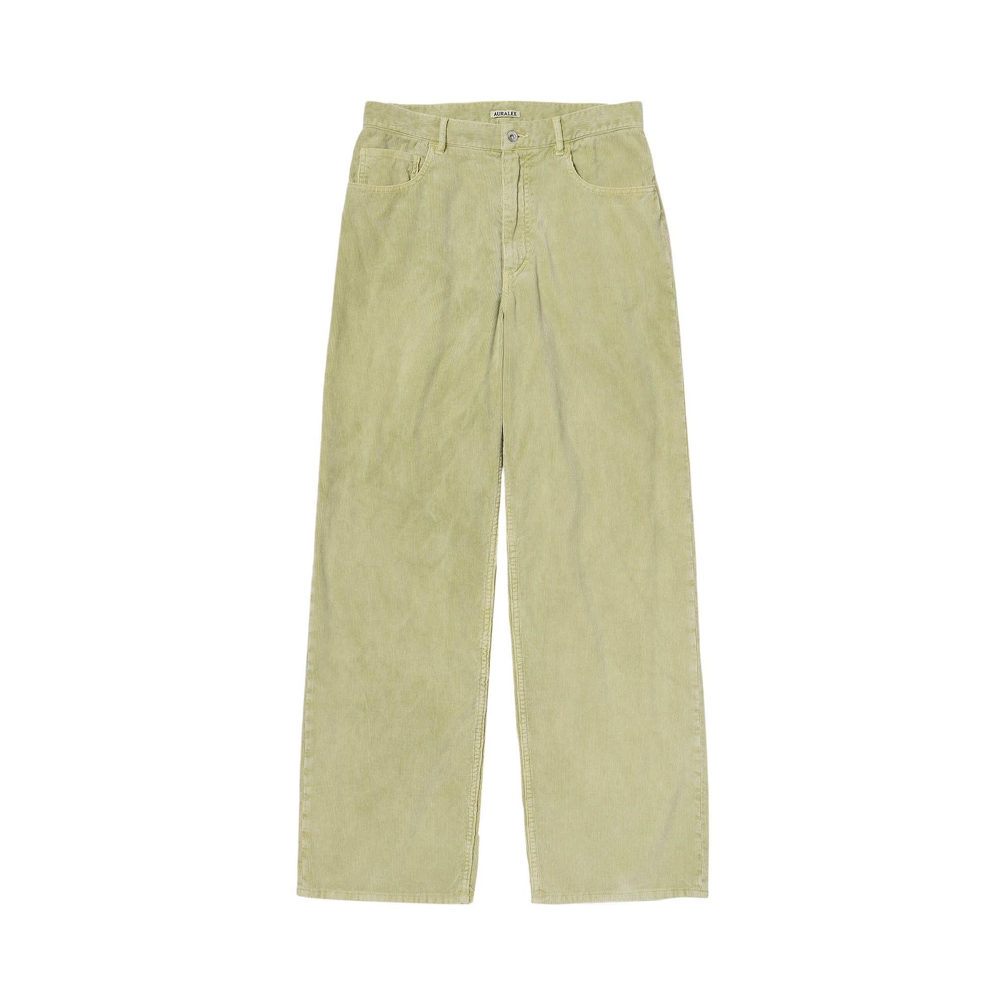 Pre-owned Auralee Pigment Dyed Finx Corduroy Wide 5p Pants 'dusty Lime' | Green | Men's Size 5