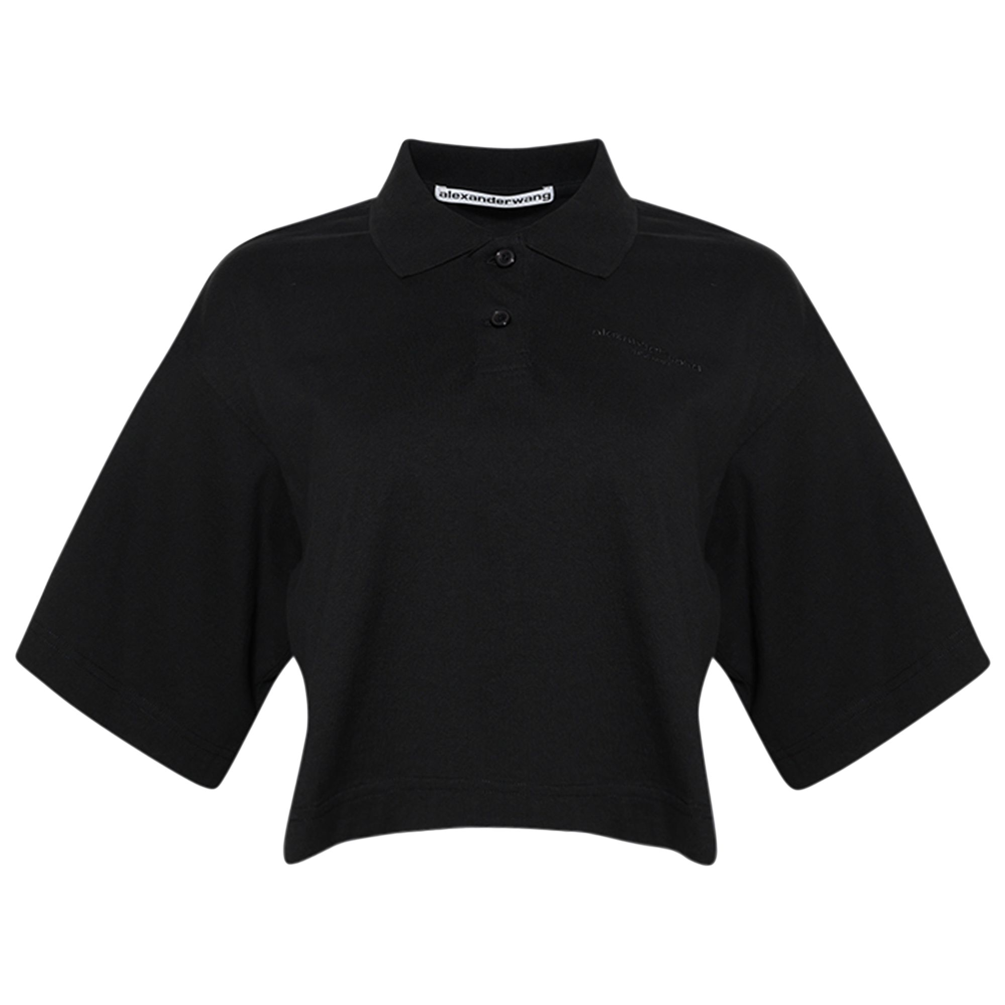 Pre-owned Alexander Wang Short-sleeve Cropped Polo T-shirt 'black' | Women's Size Xxs