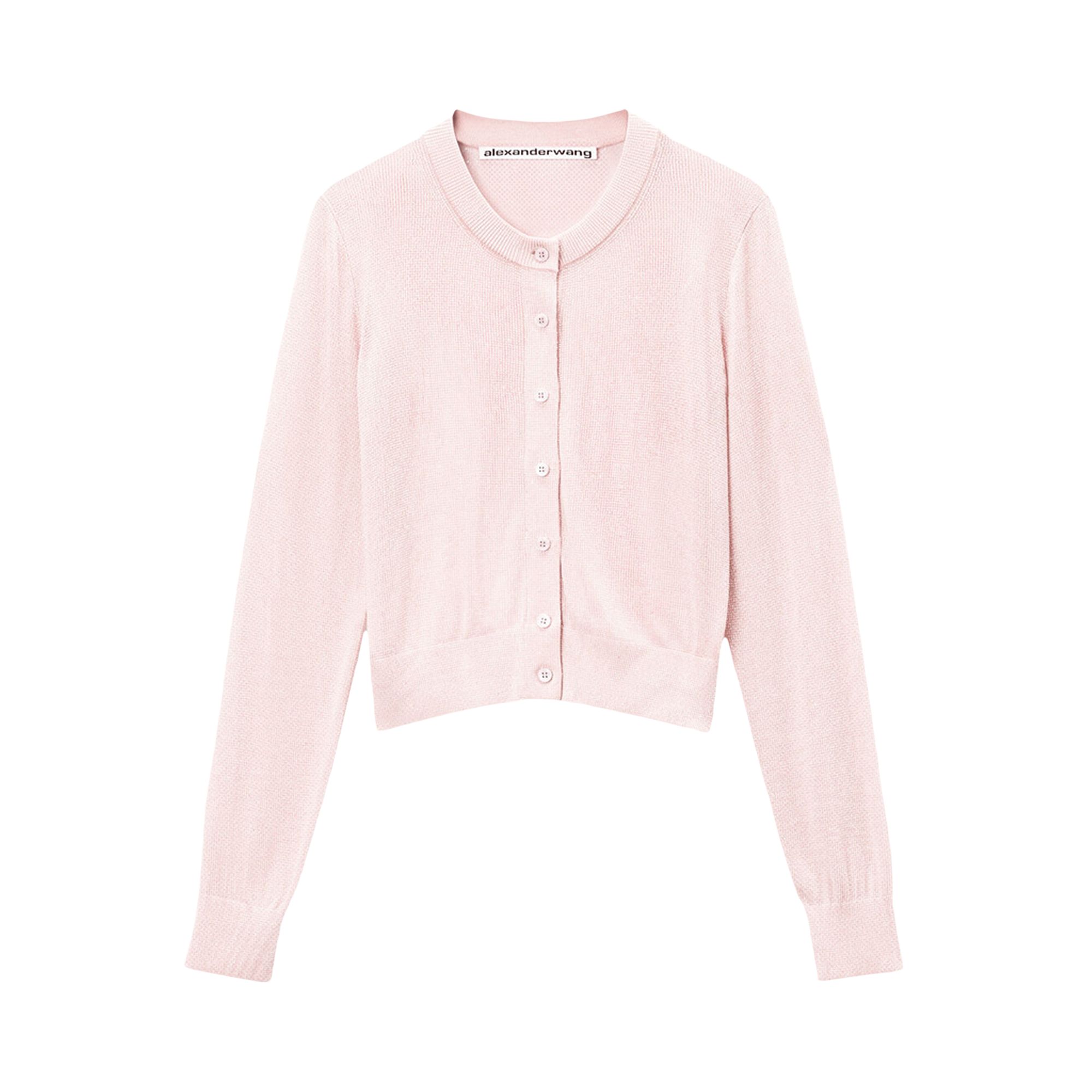 Pre-owned Alexander Wang Cropped Crewneck Cardigan W/ Clear Bead Hotfix 'light Pink' | Women's Size Xl