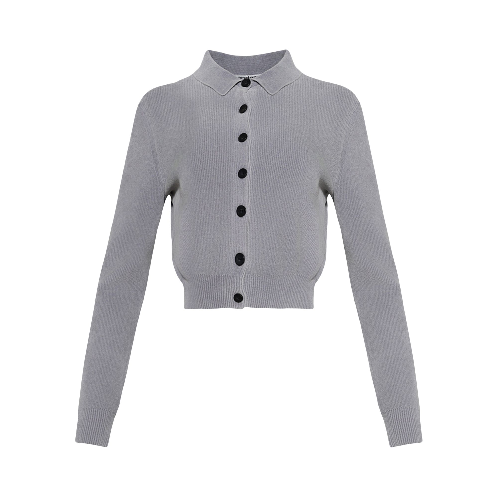 Pre-owned Alexander Wang Long-sleeve Cropped Polo Cardigan W/ Embossed Logo 'washed Grey' | Women's Size Xs In Gray