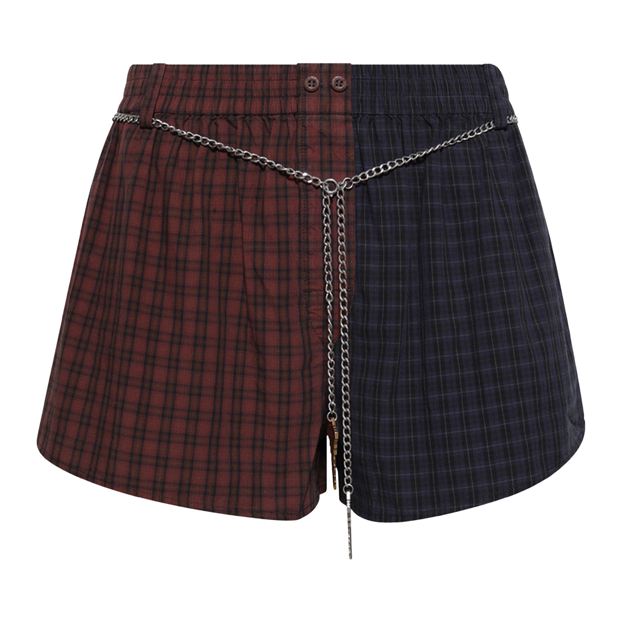 Pre-owned Alexander Wang Mid-rise Boxer Short W/ Chain Belt 'smog Brick Plaid' | Red | Women's Size 4