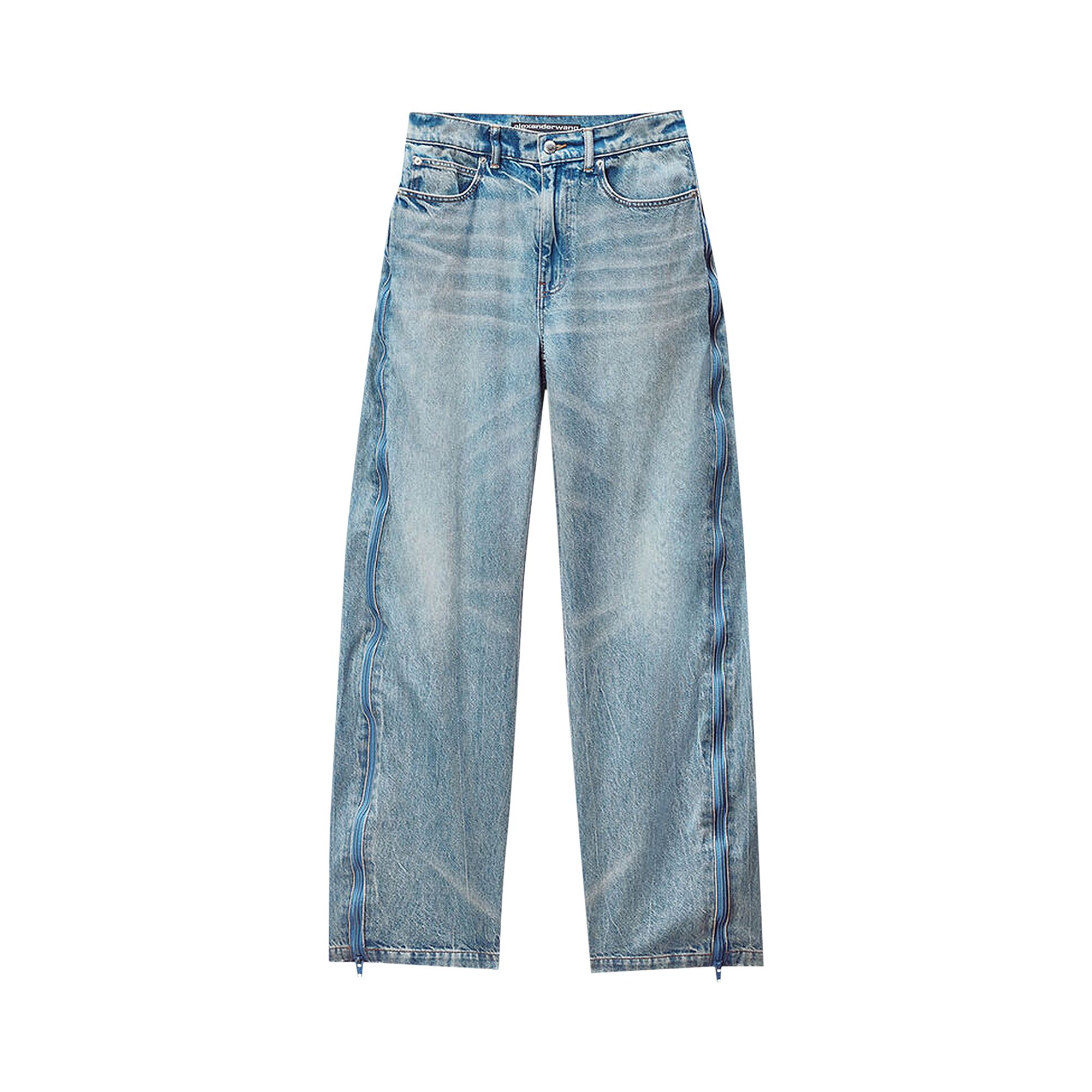 Pre-owned Alexander Wang Curved Zipper Pant W/ Basketball Mesh 'vintage Bleach Blue' | Women's Size 26