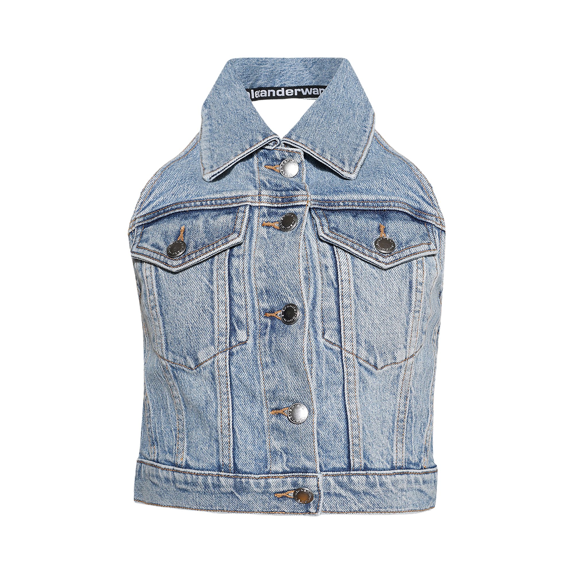 Pre-owned Alexander Wang Stretch Denim Halter Top 'vintage Bleach Blue' | Women's Size L