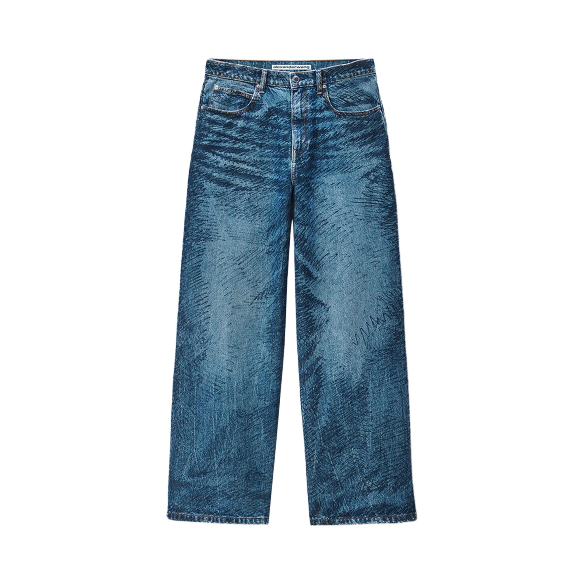 Pre-owned Alexander Wang Relaxed Fit Jean W/ Graffiti Print 'vintage Medium Indigo' | Blue | Men's Size 30